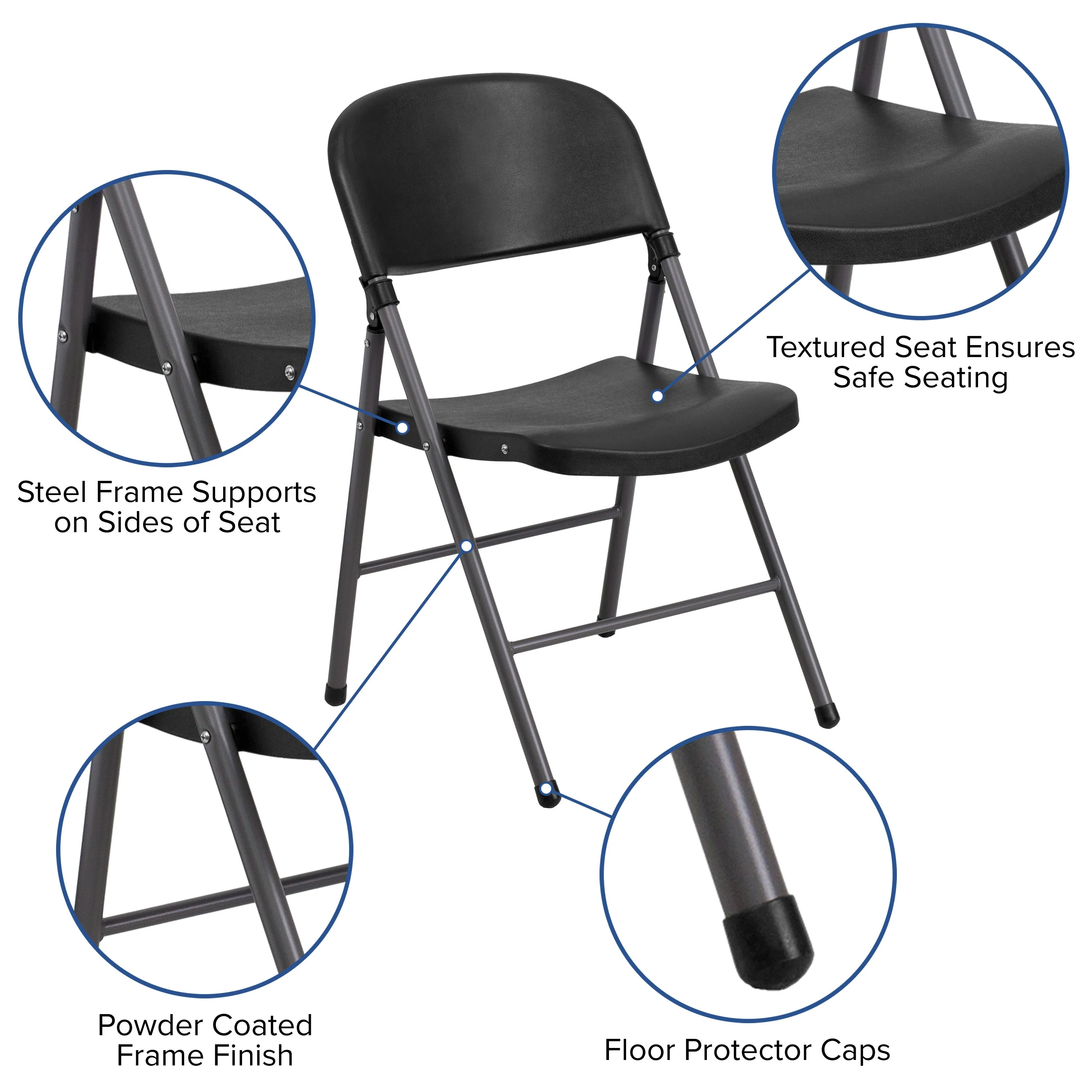HERCULES Series 330 lb. Capacity Plastic Folding Chair with Charcoal Frame - Image 5