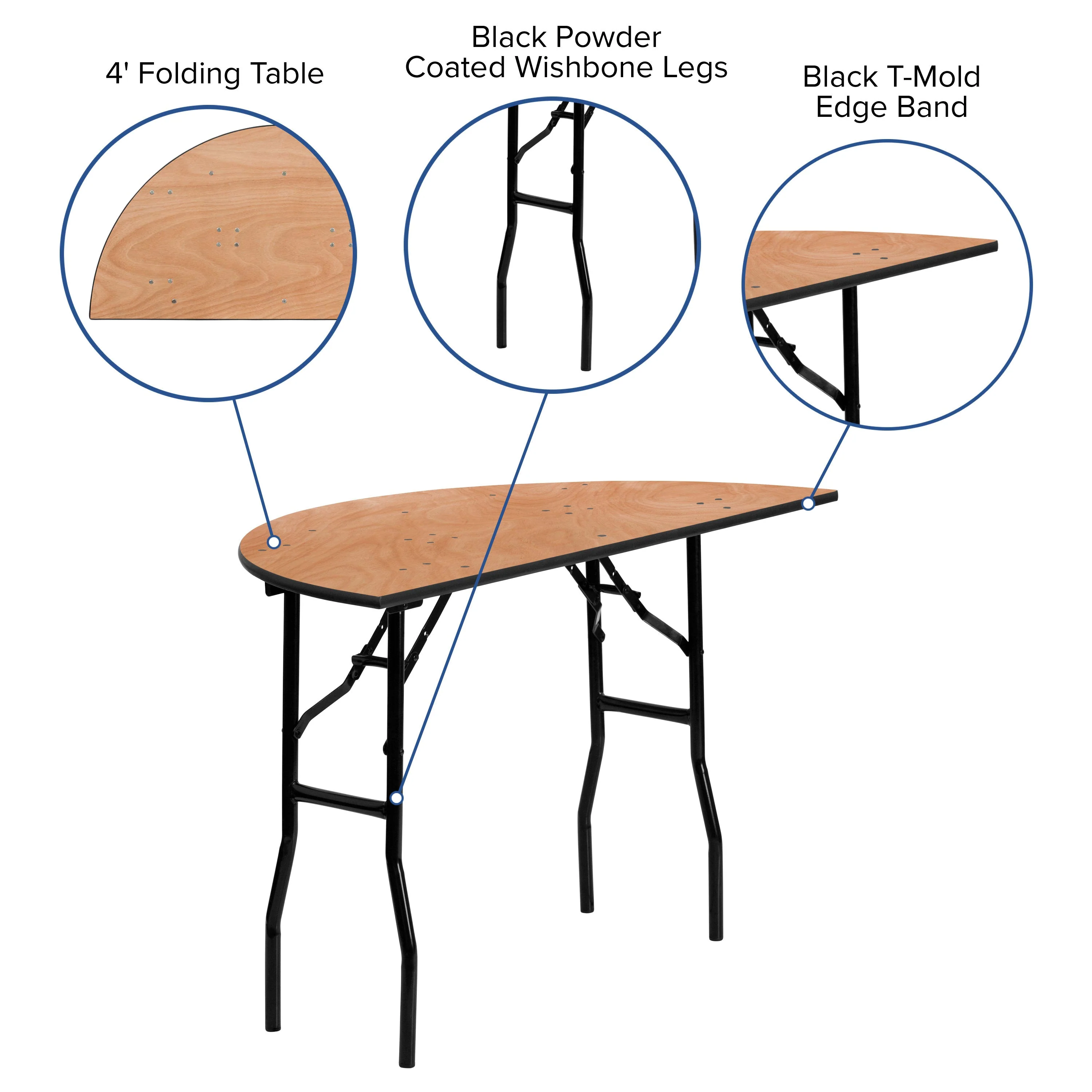 4-Foot Half-Round Wood Folding Banquet Table - Image 5