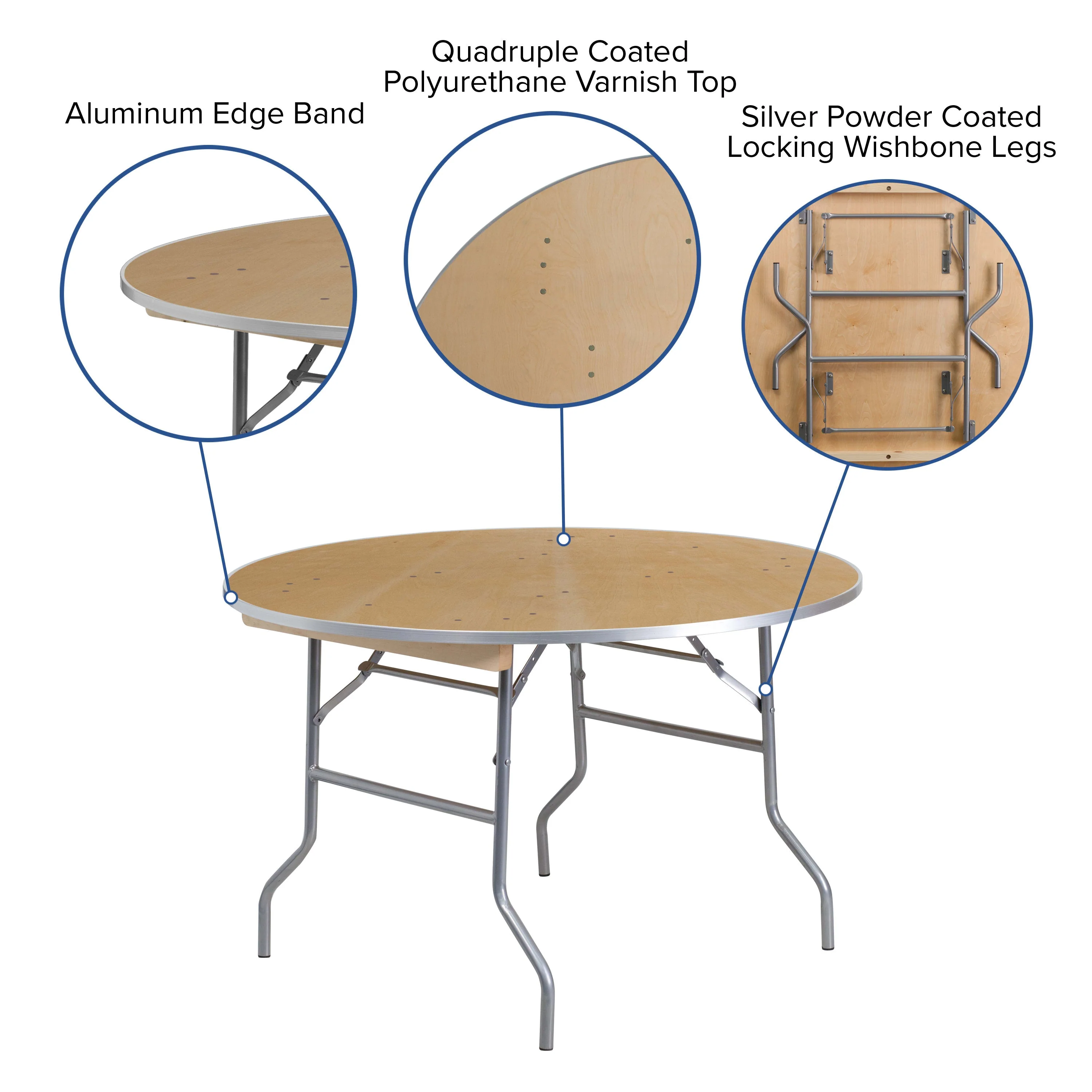 4-Foot Round HEAVY DUTY Birchwood Folding Banquet Table with METAL Edges - Image 5
