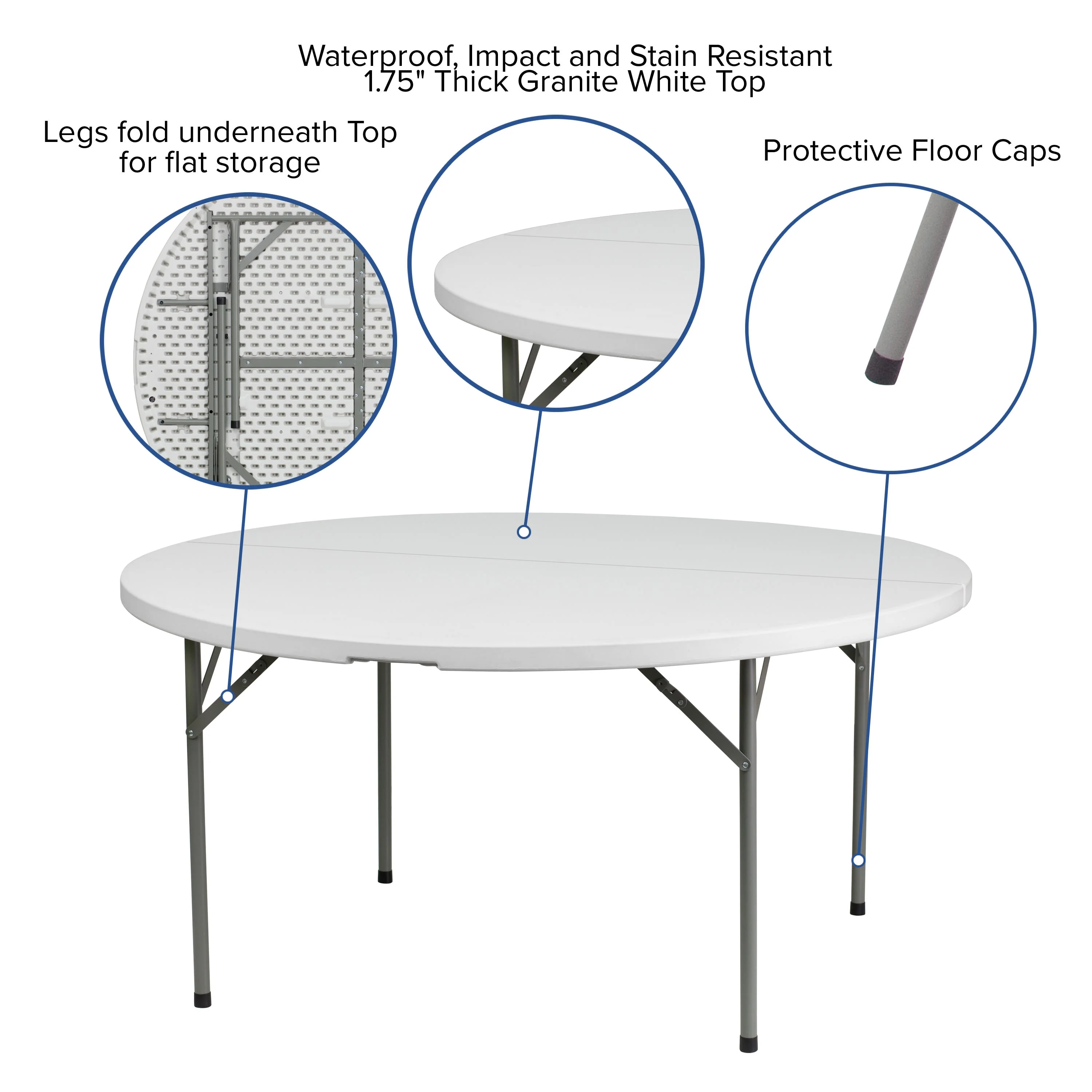 5-Foot Round Plastic Folding Table - Image 6