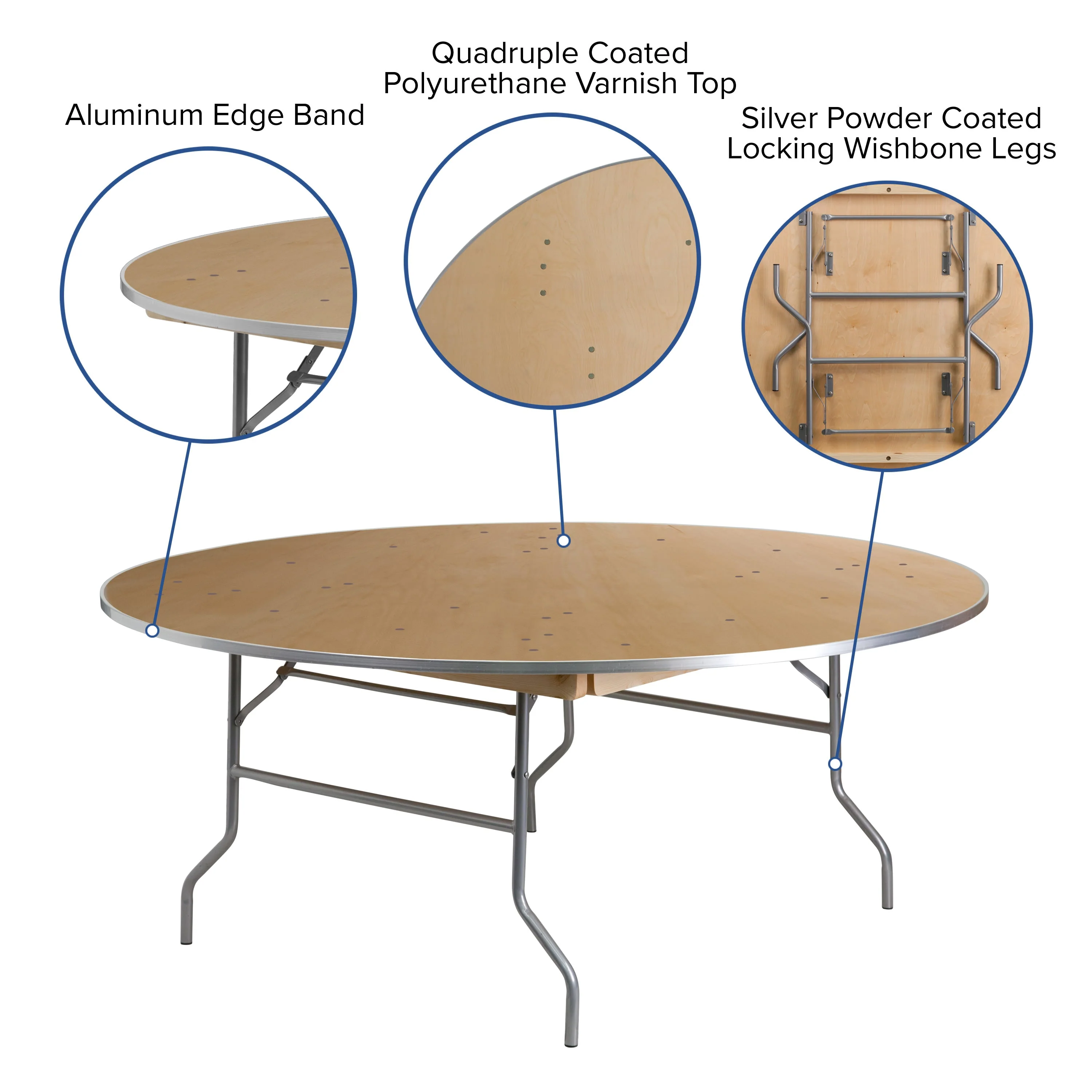6-Foot Round HEAVY DUTY Birchwood Folding Banquet Table with METAL Edges - Image 5