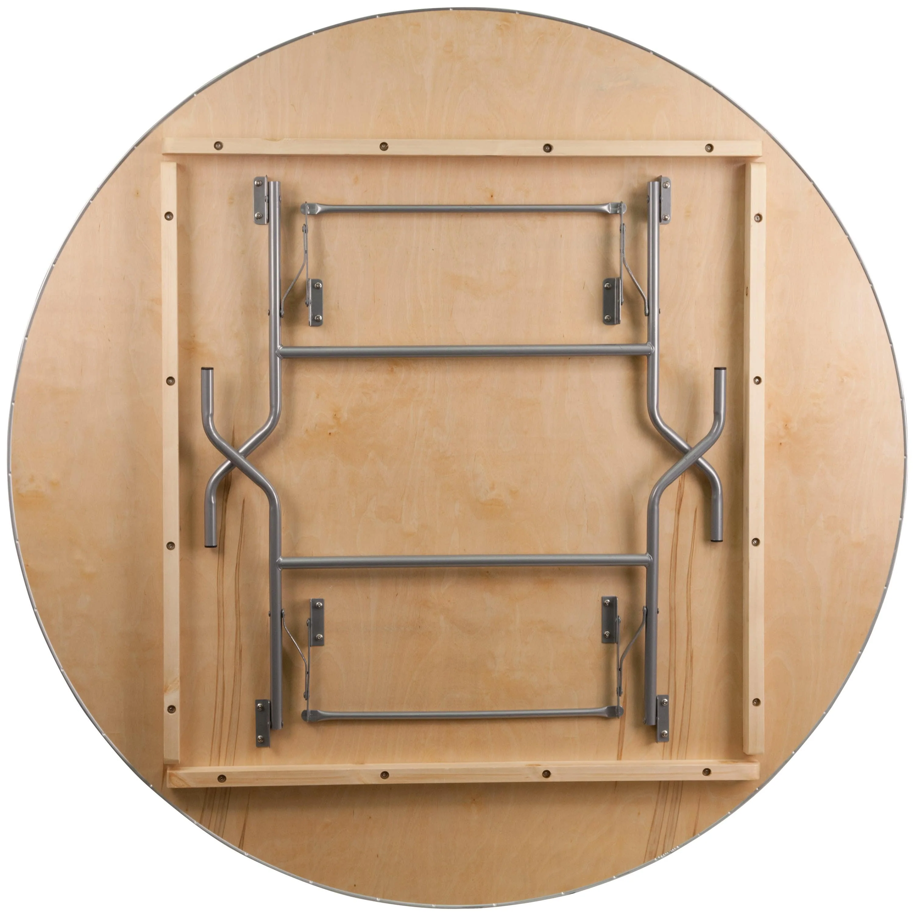 6-Foot Round HEAVY DUTY Birchwood Folding Banquet Table with METAL Edges - Image 9