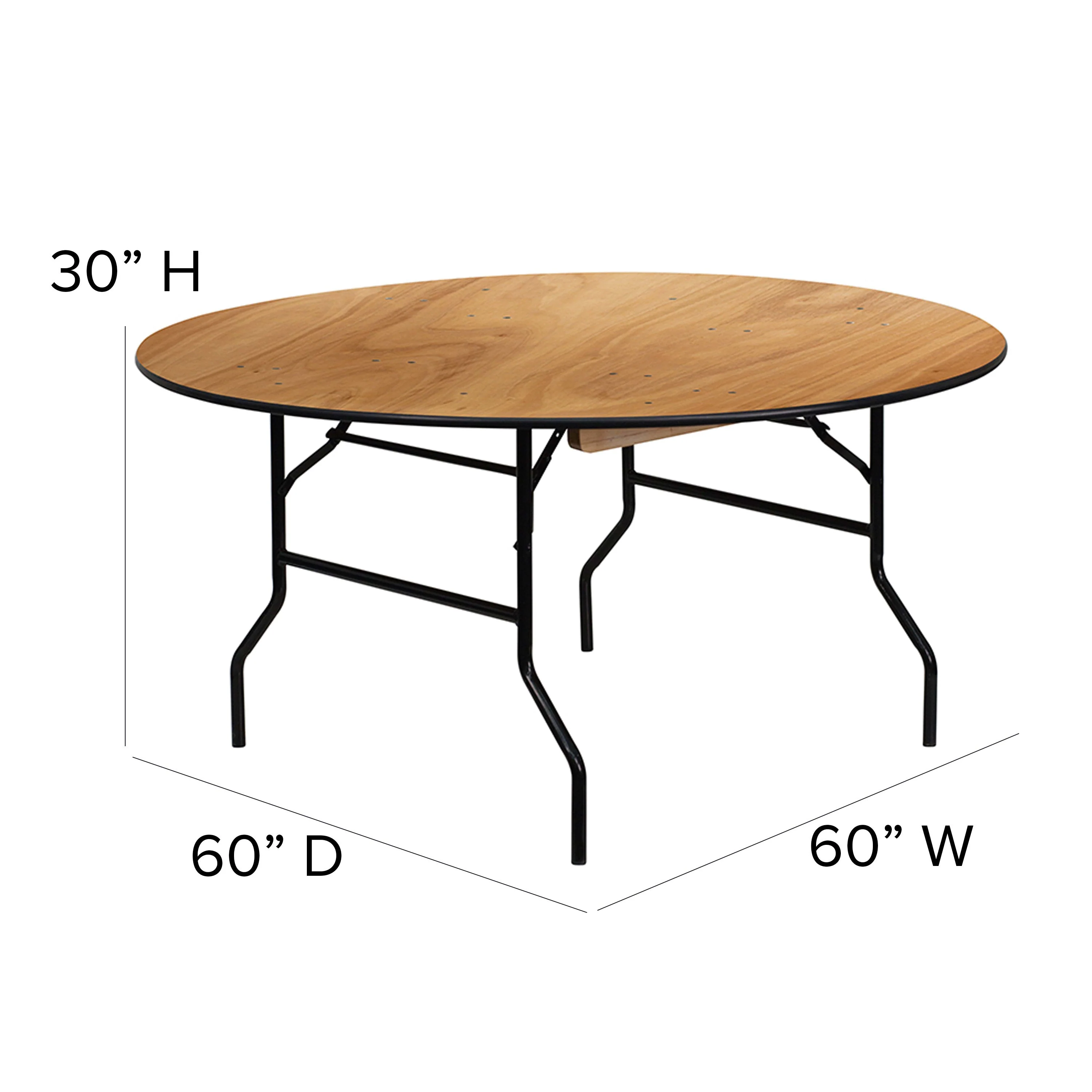 5-Foot Round Wood Folding Banquet Table with Clear Coated Finished Top - Image 6