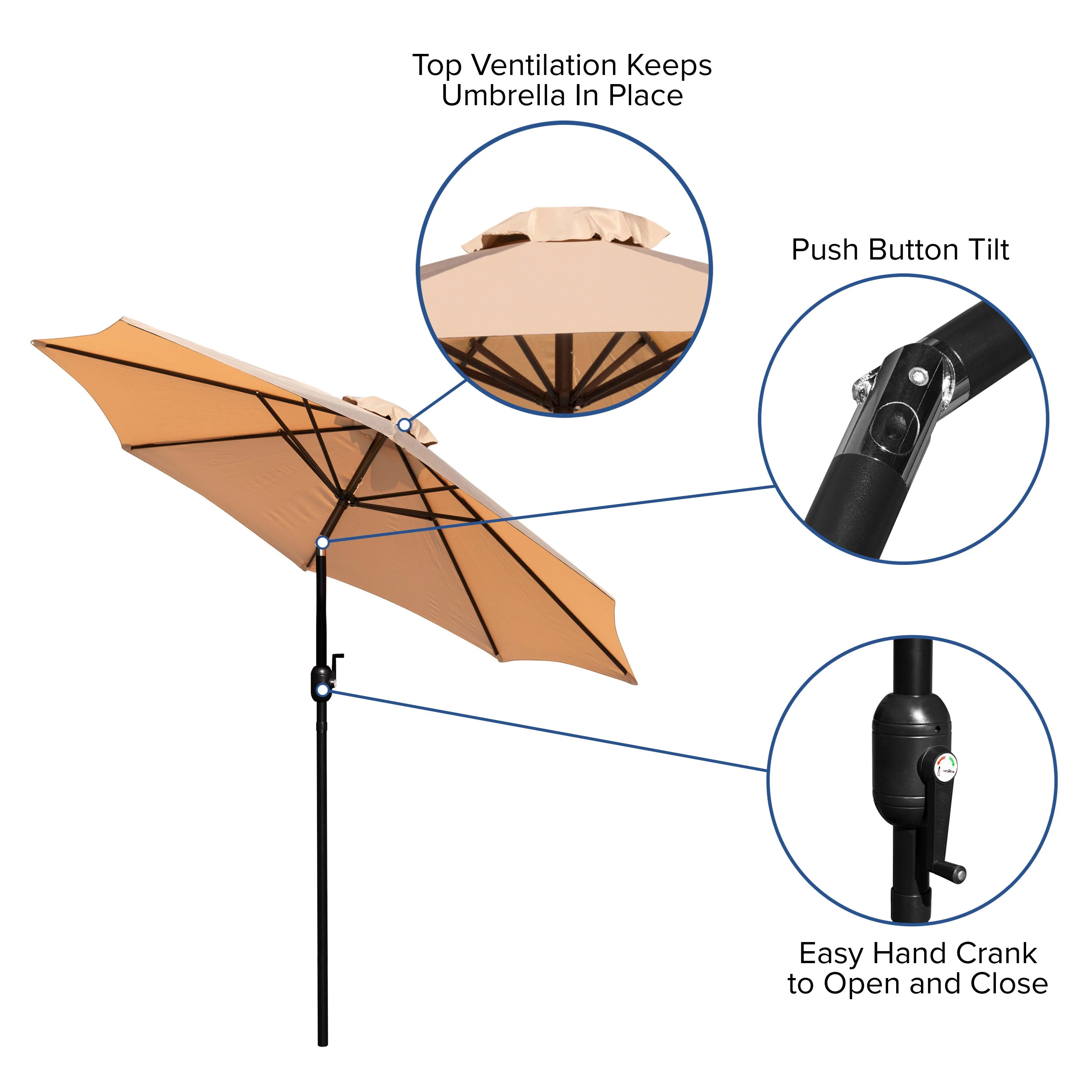 Kona 9 FT Round Umbrella with 1.5" Diameter Aluminum Pole with Crank and Tilt Function - Image 29