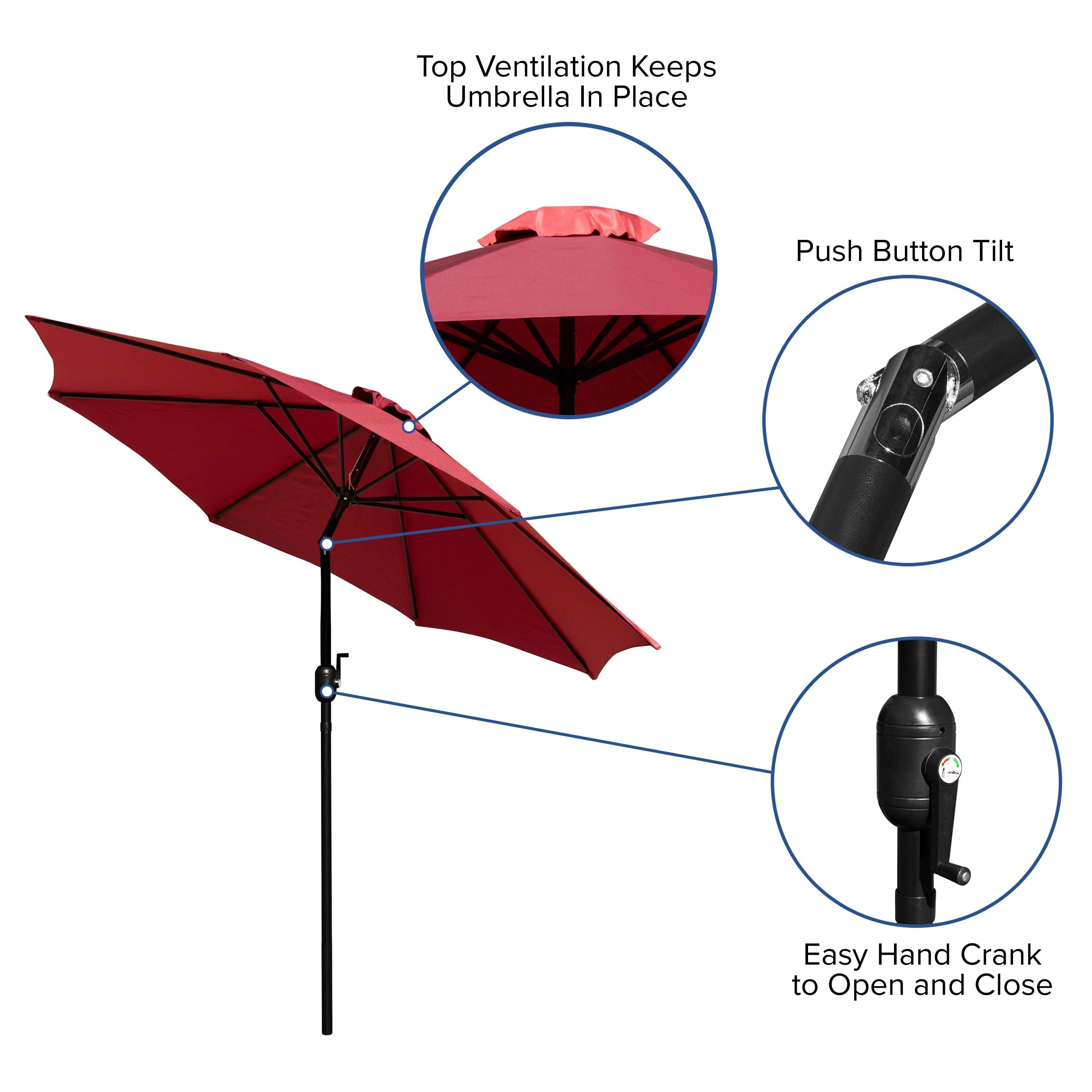 Kona 9 FT Round Umbrella with 1.5" Diameter Aluminum Pole with Crank and Tilt Function - Image 41