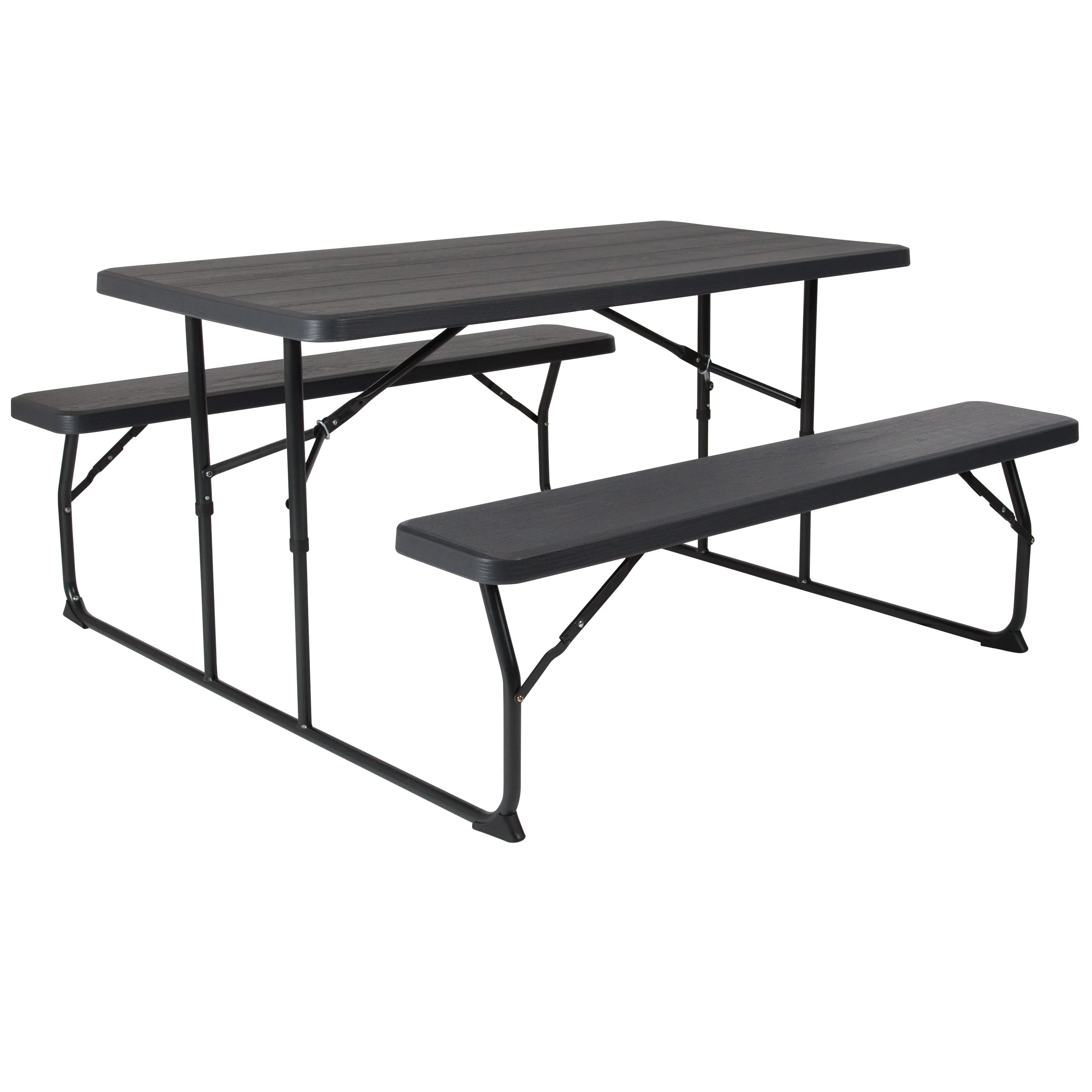 Insta-Fold Wood Grain Folding Picnic Table and Benches - 4.5 Foot Folding Table - Image 12
