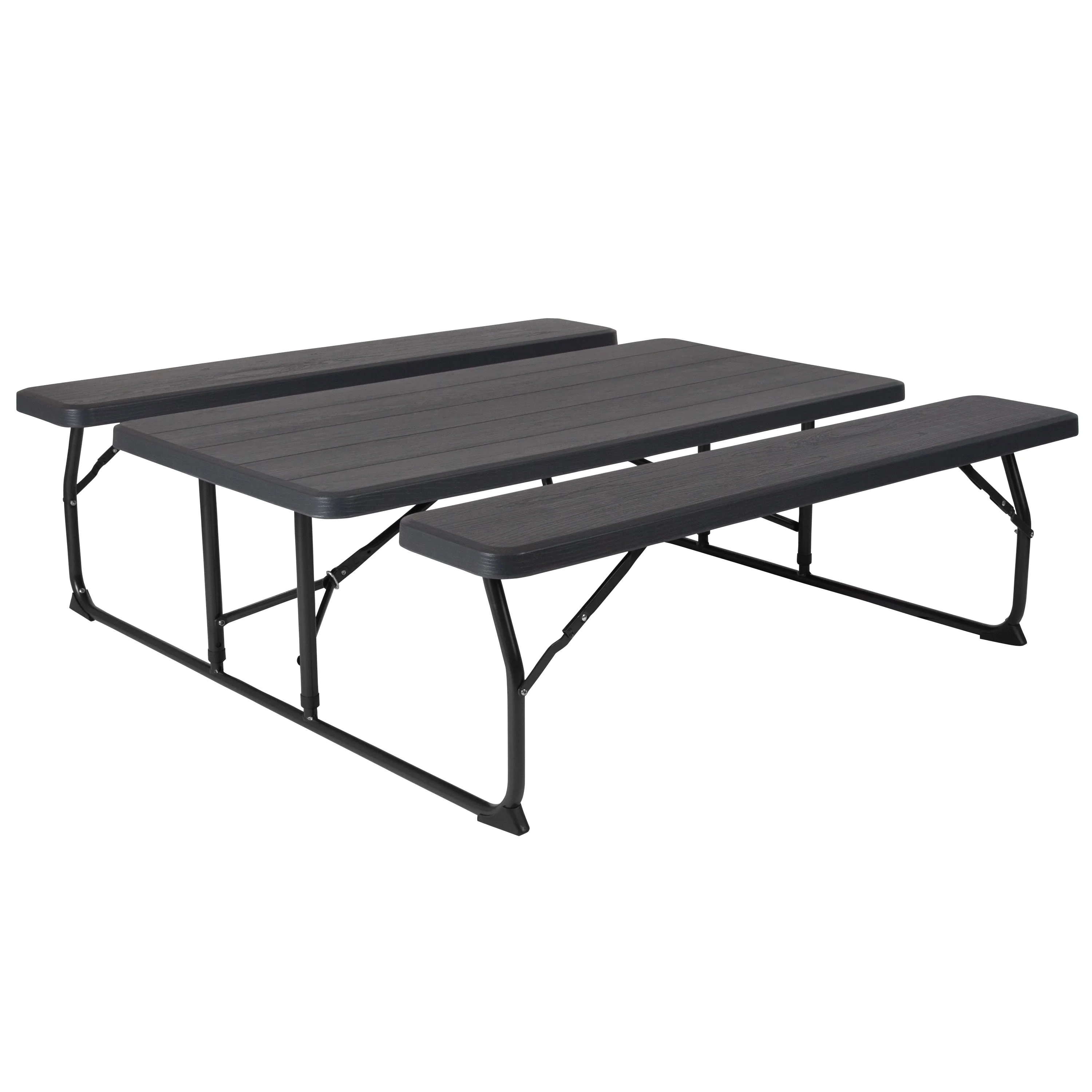 Insta-Fold Wood Grain Folding Picnic Table and Benches - 4.5 Foot Folding Table - Image 15