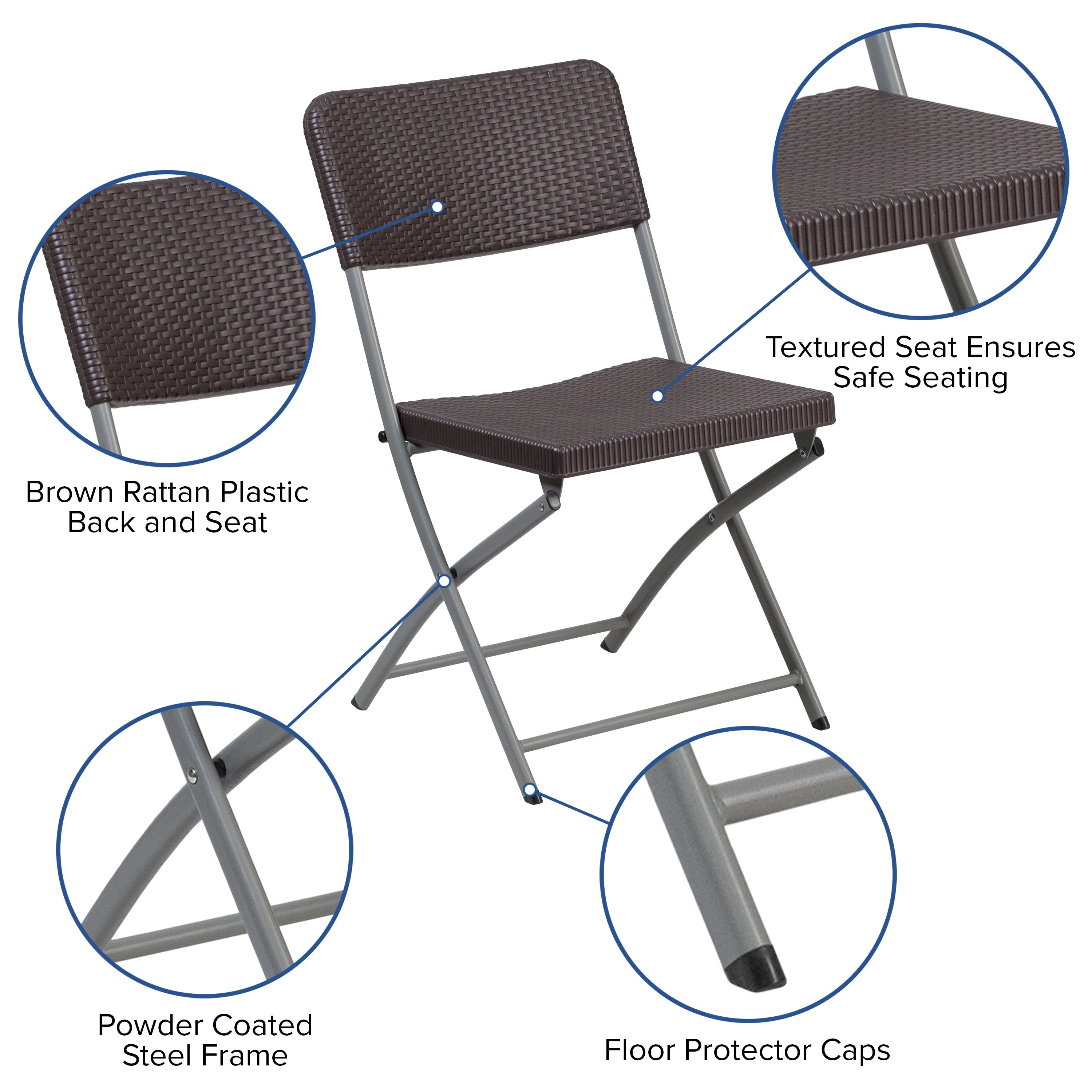 HERCULES Series Rattan Plastic Folding Chair with Gray Frame - Image 5