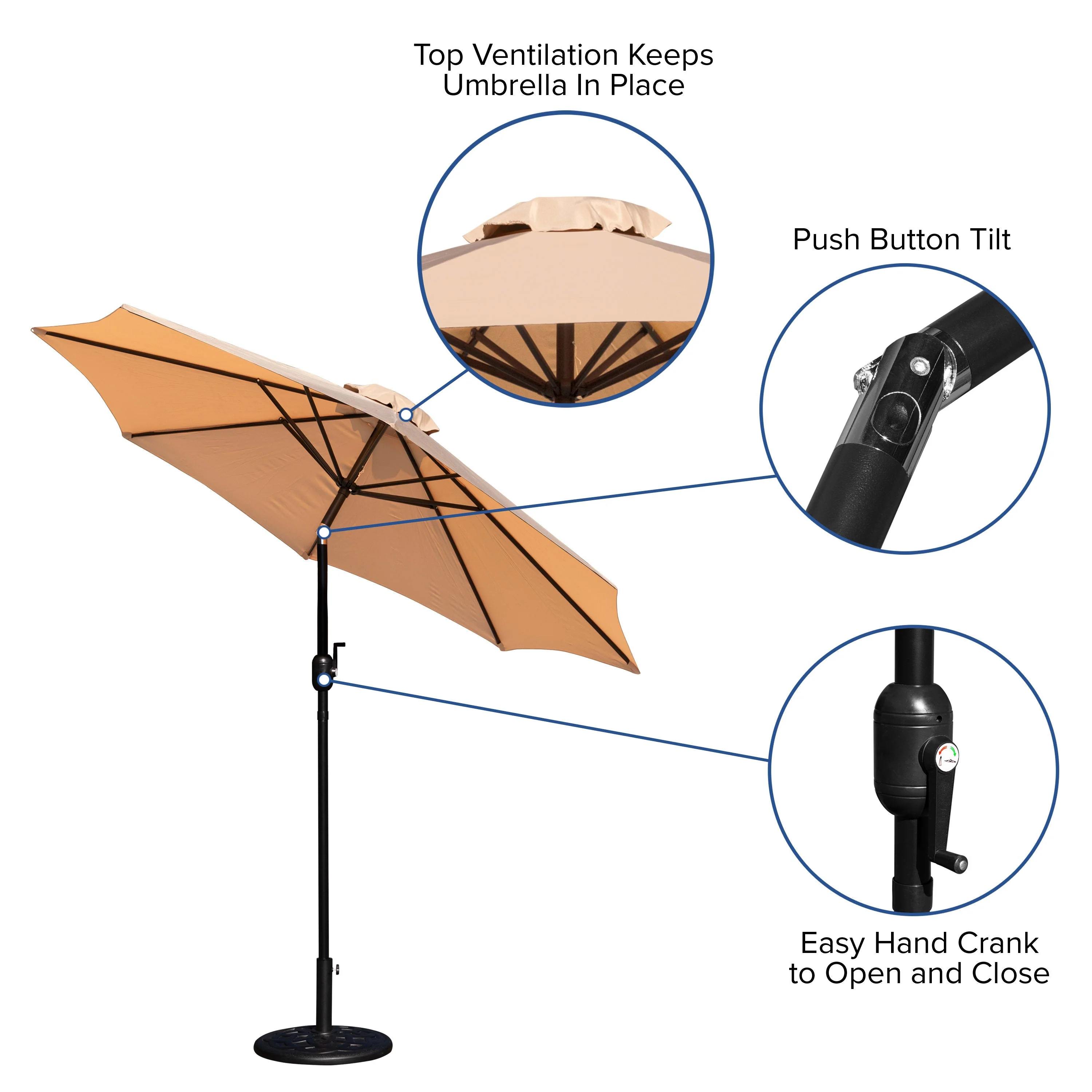 Kona9 FT Round Umbrella with Crank and Tilt Function and Standing Umbrella Base - Image 17
