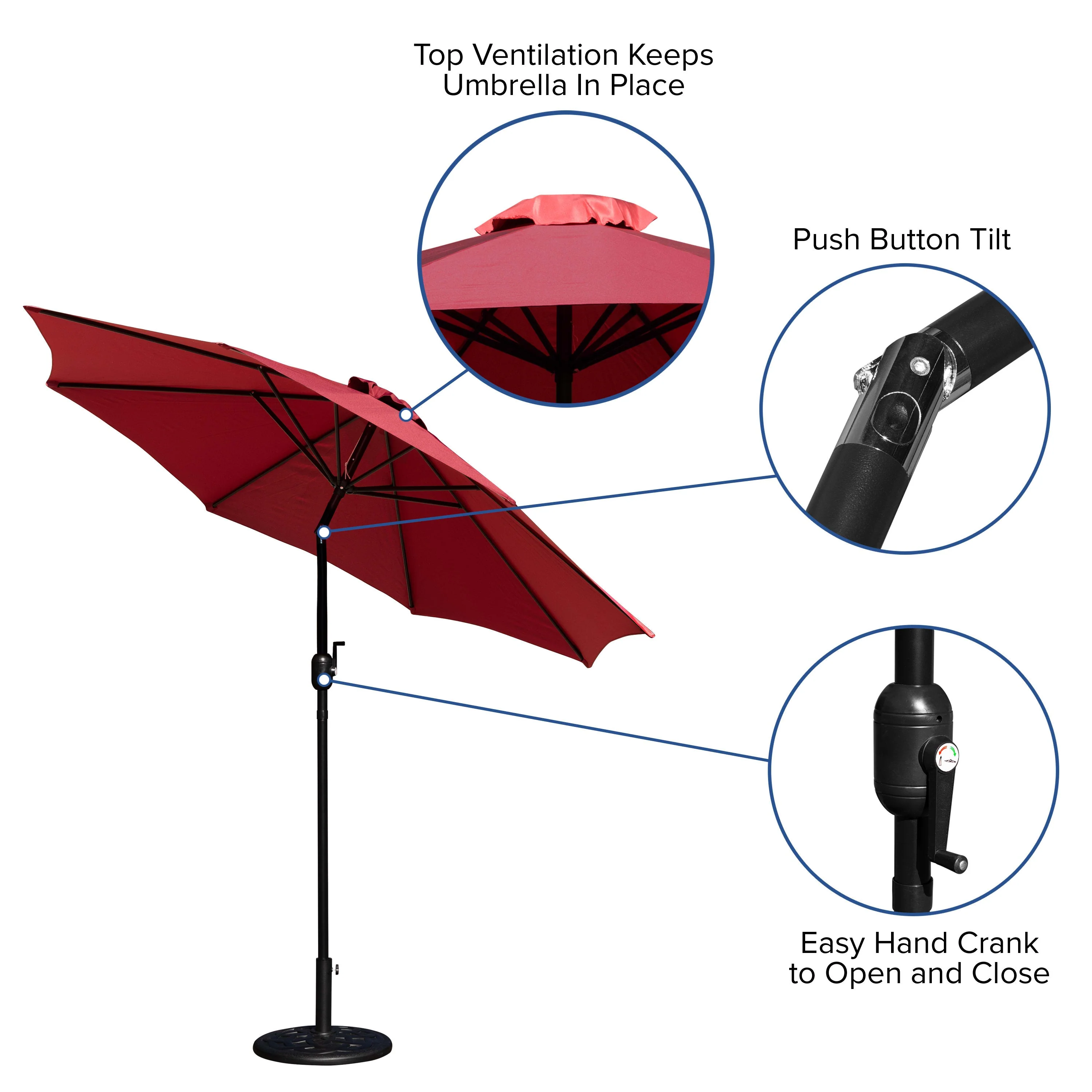 Kona9 FT Round Umbrella with Crank and Tilt Function and Standing Umbrella Base - Image 5