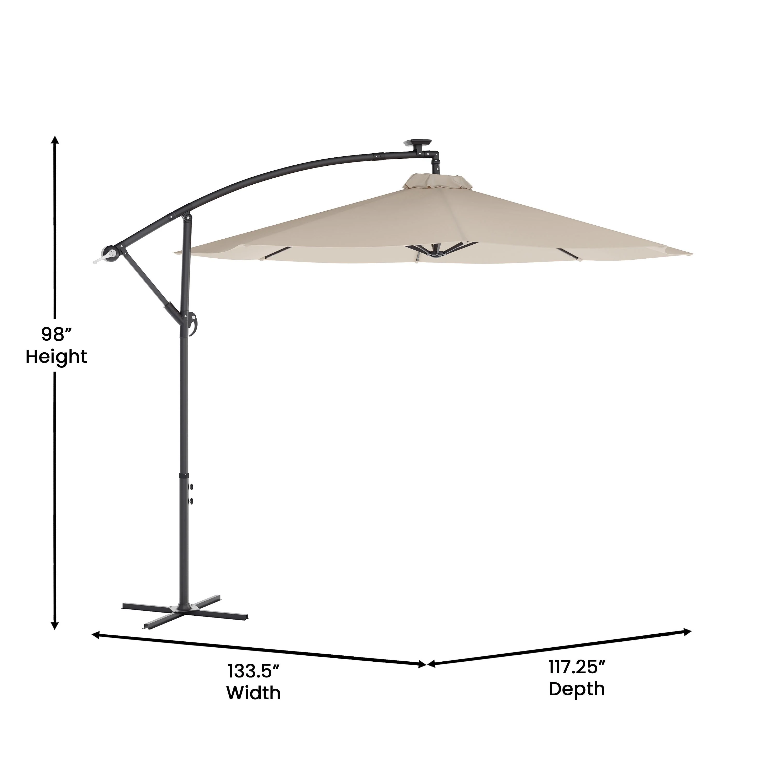 Sedona Commercial Grade 10ft Round Solar LED Cantilever Umbrella with Easy Lift and Tilt Function, Built in Cross Base - Image 5