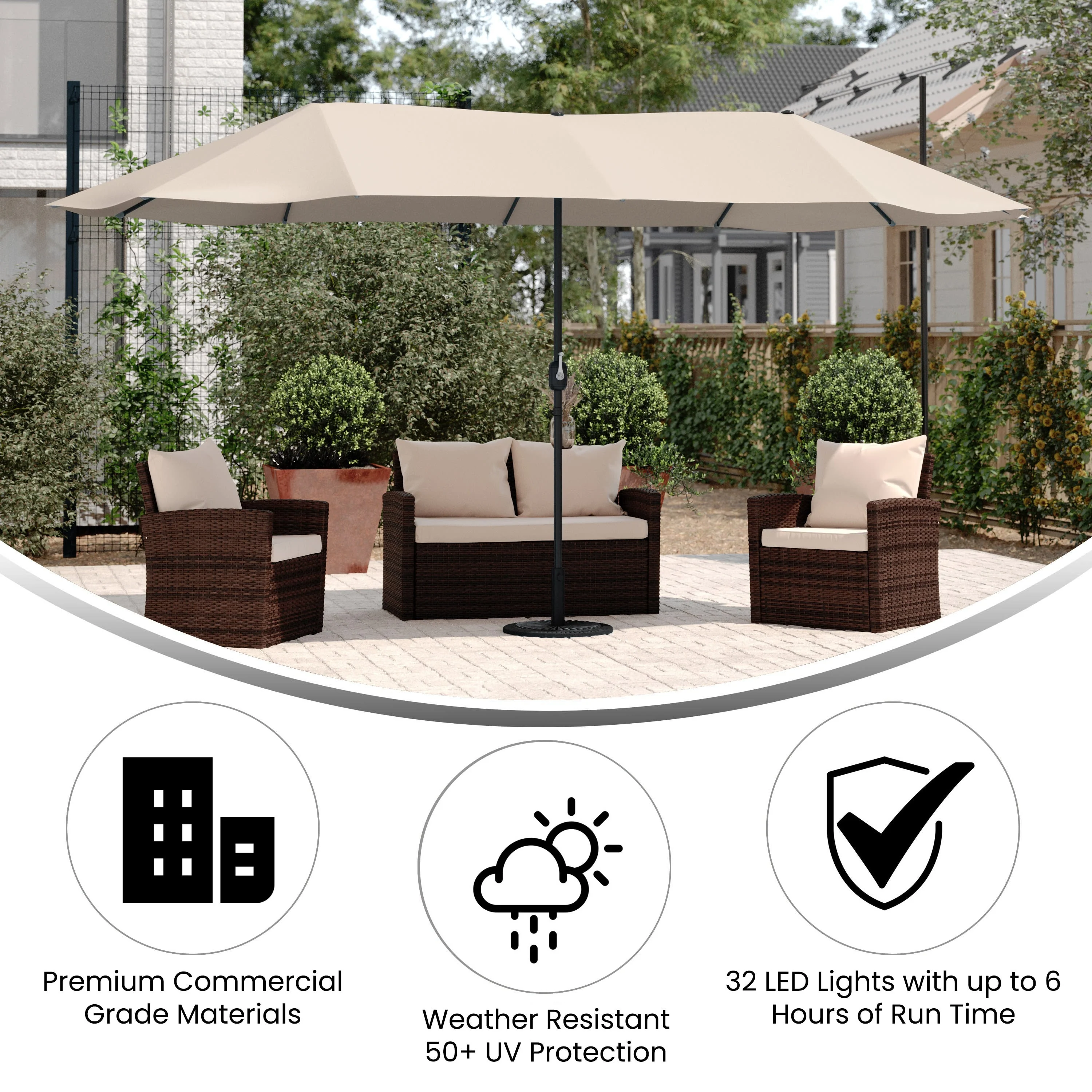 Elizabeth Commercial Grade 15 FT Triple Head Patio Umbrella with Easy Lift Crank Functionality - Image 14