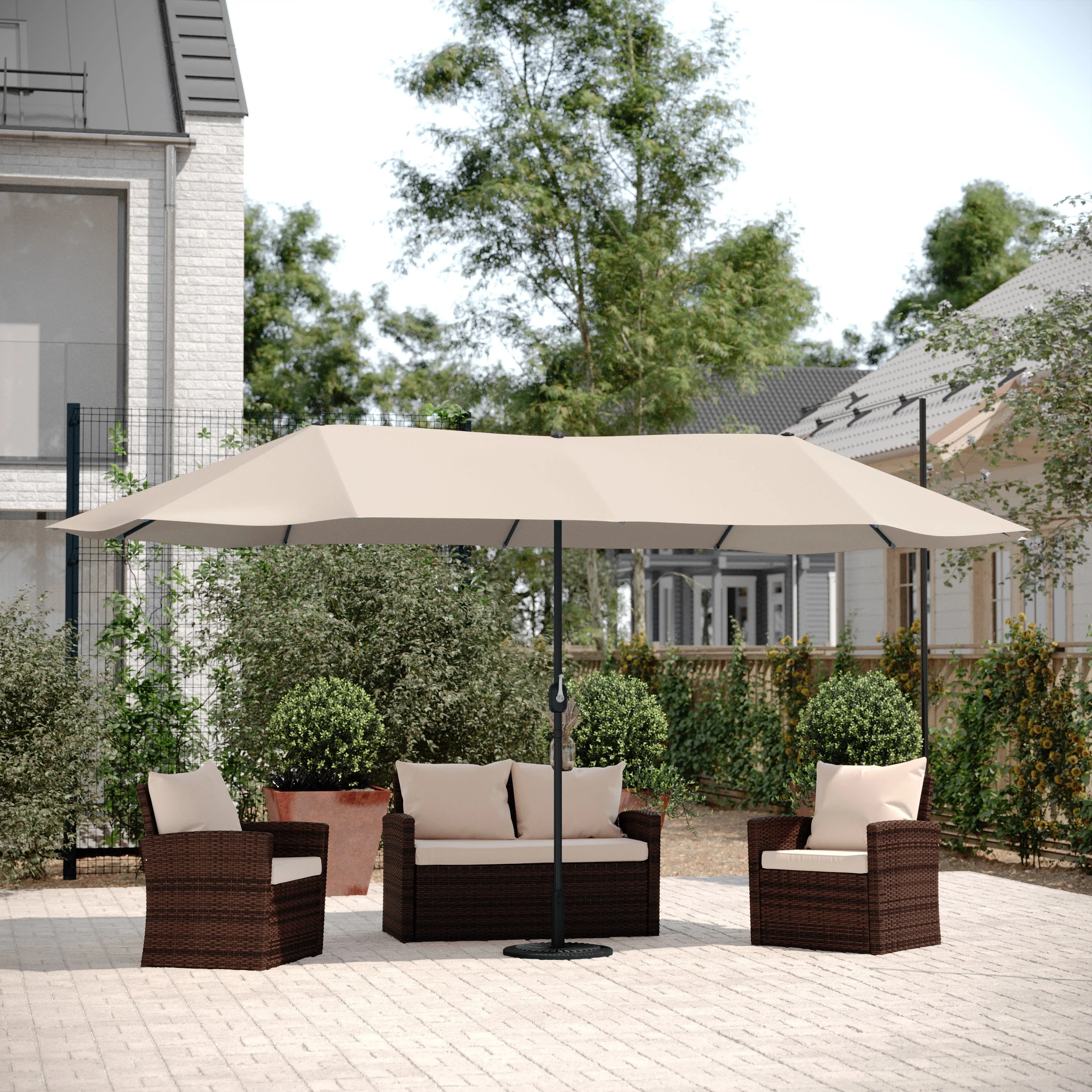 Elizabeth Commercial Grade 15 FT Triple Head Patio Umbrella with Easy Lift Crank Functionality - Image 16