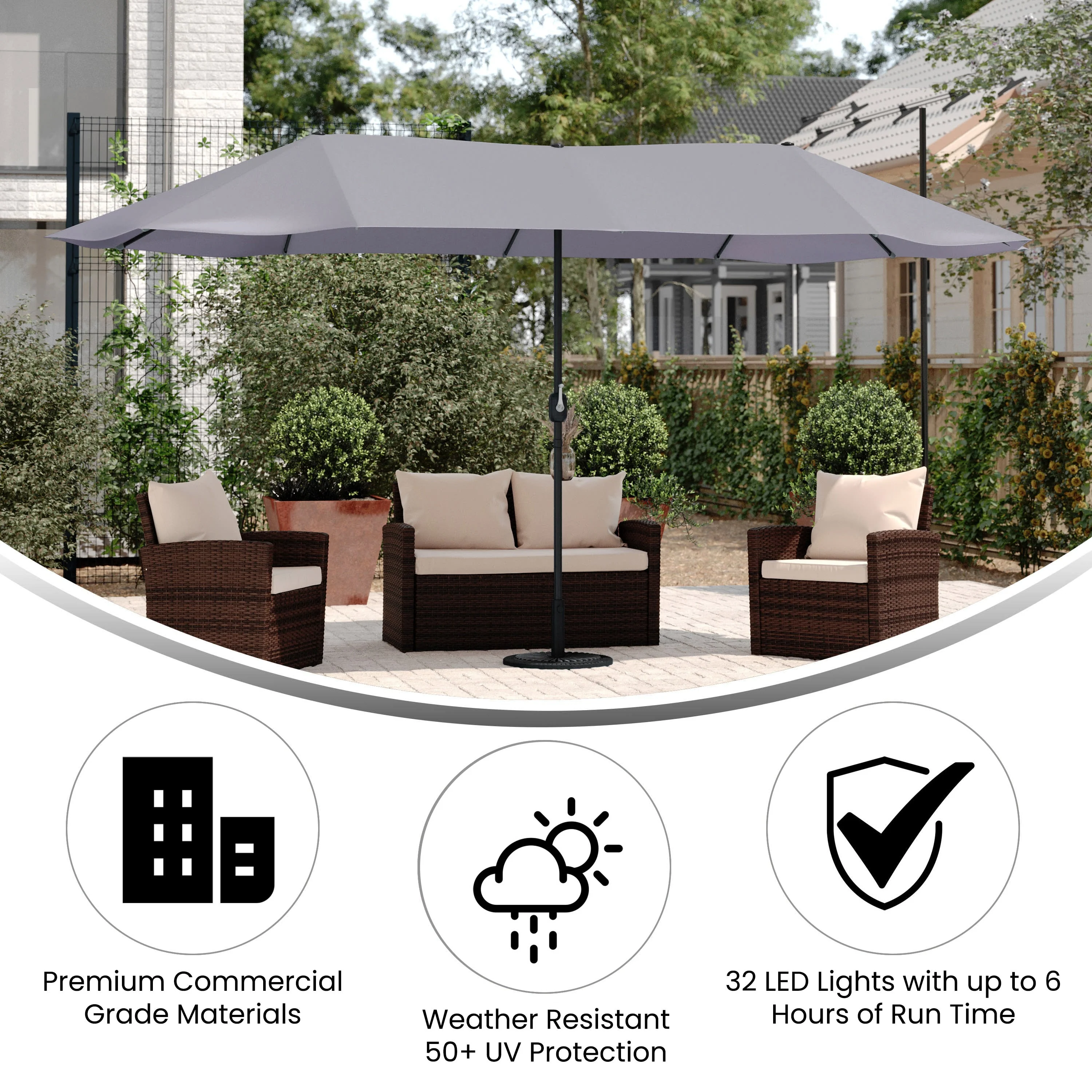 Elizabeth Commercial Grade 15 FT Triple Head Patio Umbrella with Easy Lift Crank Functionality - Image 4