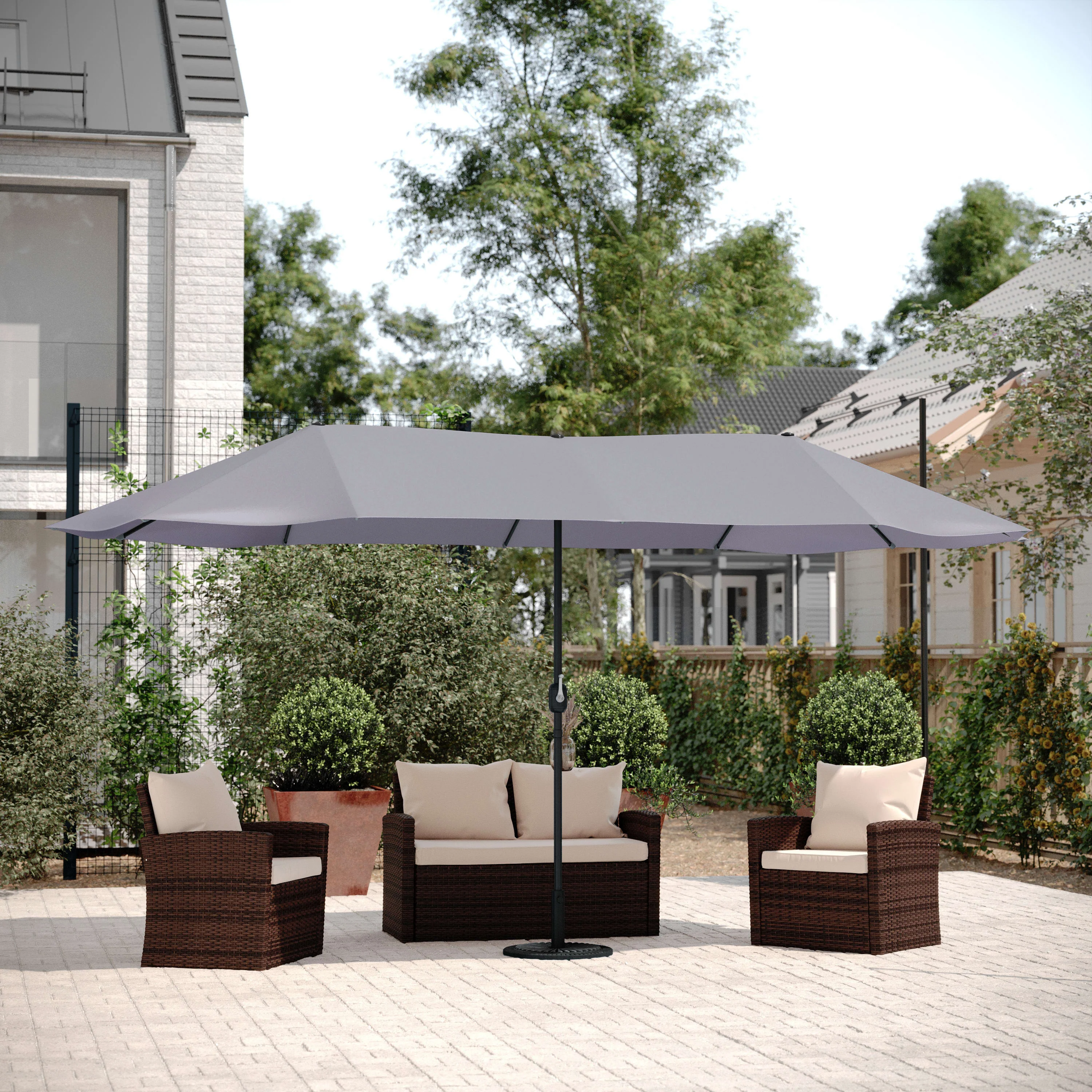 Elizabeth Commercial Grade 15 FT Triple Head Patio Umbrella with Easy Lift Crank Functionality - Image 6