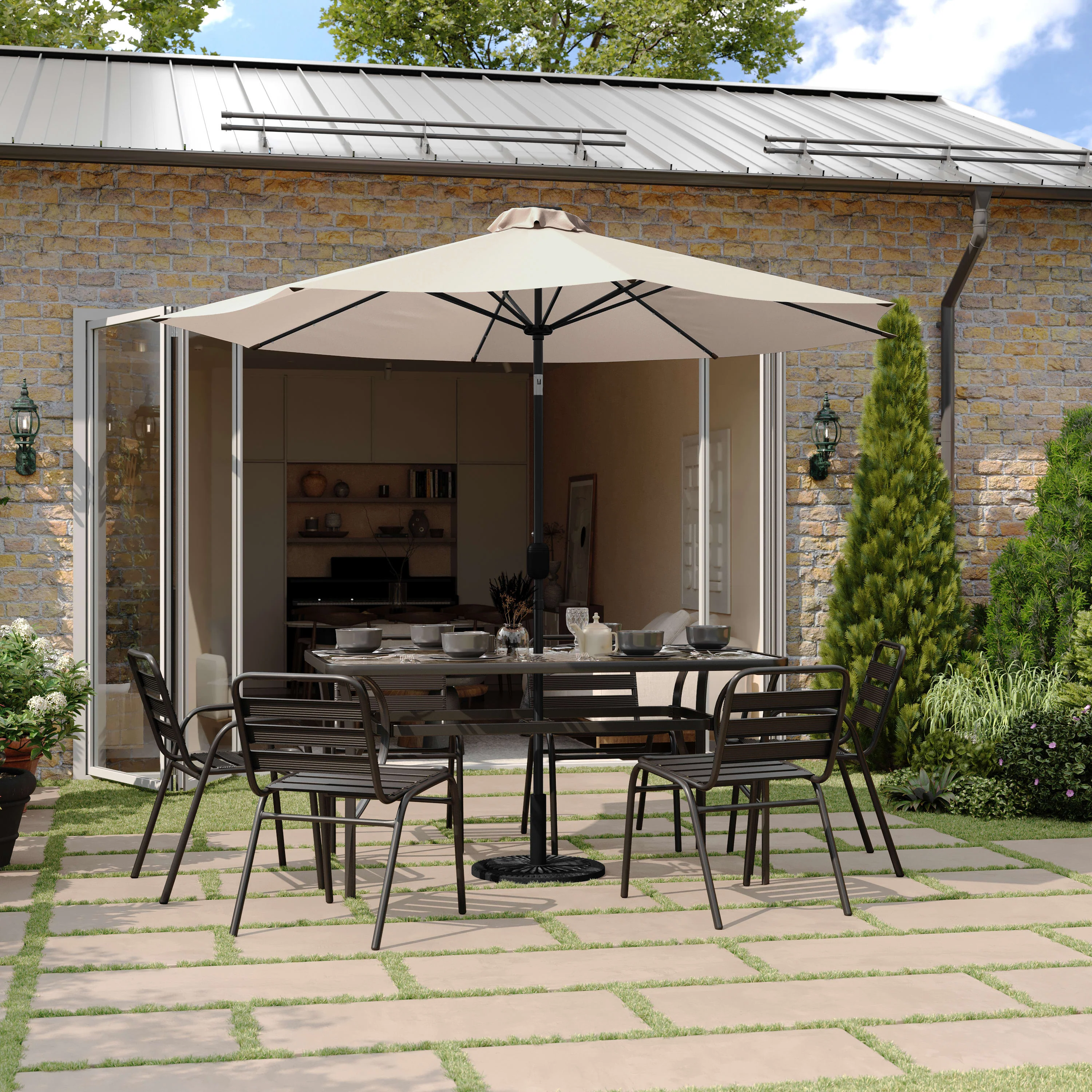 Montego Commercial Grade 9ft Round Solar LED Umbrella with Crank Lift and Tilt Function - Image 15