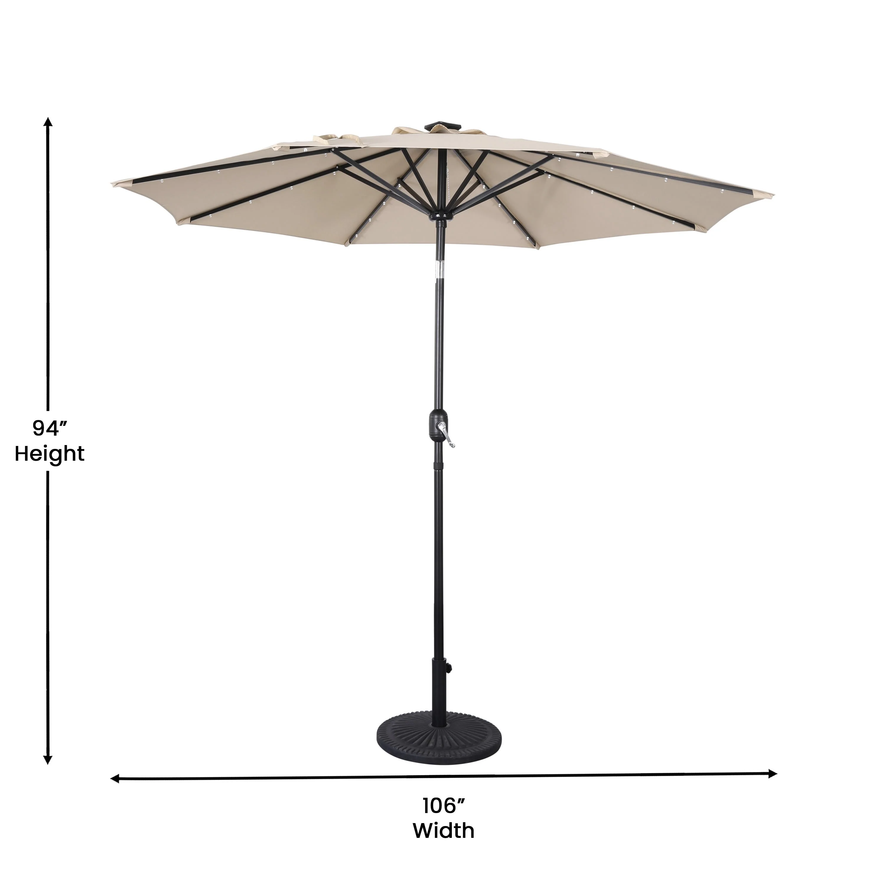 Montego Commercial Grade 9ft Round Solar LED Umbrella with Crank Lift and Tilt Function - Image 18