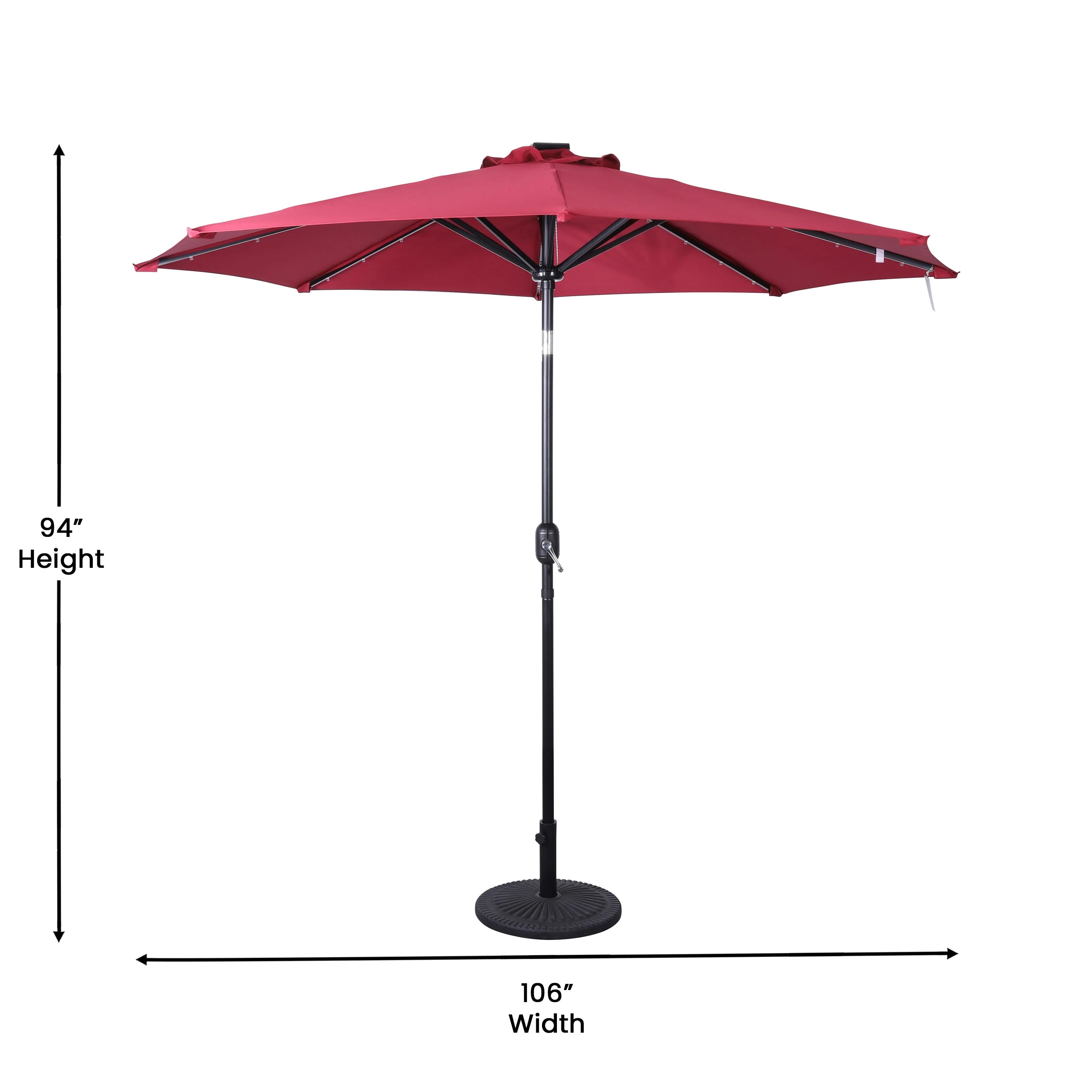 Montego Commercial Grade 9ft Round Solar LED Umbrella with Crank Lift and Tilt Function - Image 5