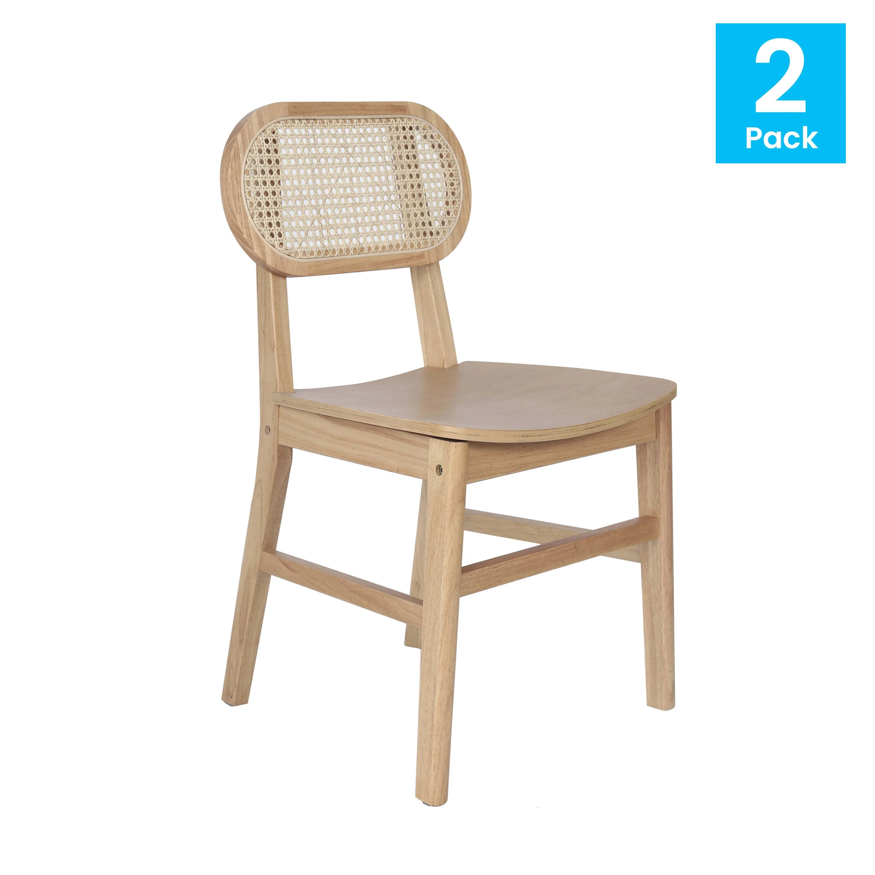 Jacob Set of 2 Commercial Cane Rattan Dining and Event Chairs with Solid Wood Frame and Seat - Image 14