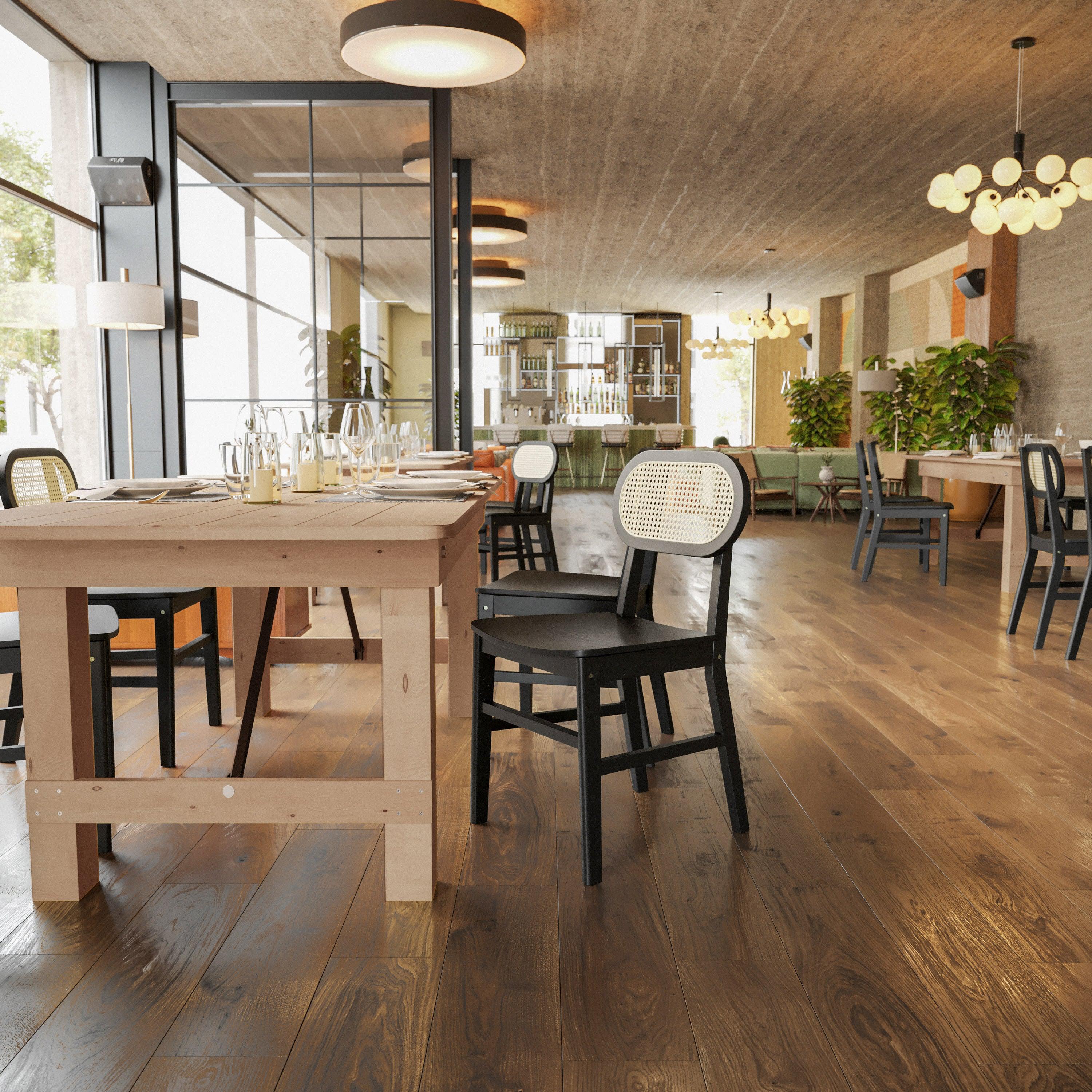 Jacob Set of 2 Commercial Cane Rattan Dining and Event Chairs with Solid Wood Frame and Seat - Image 7