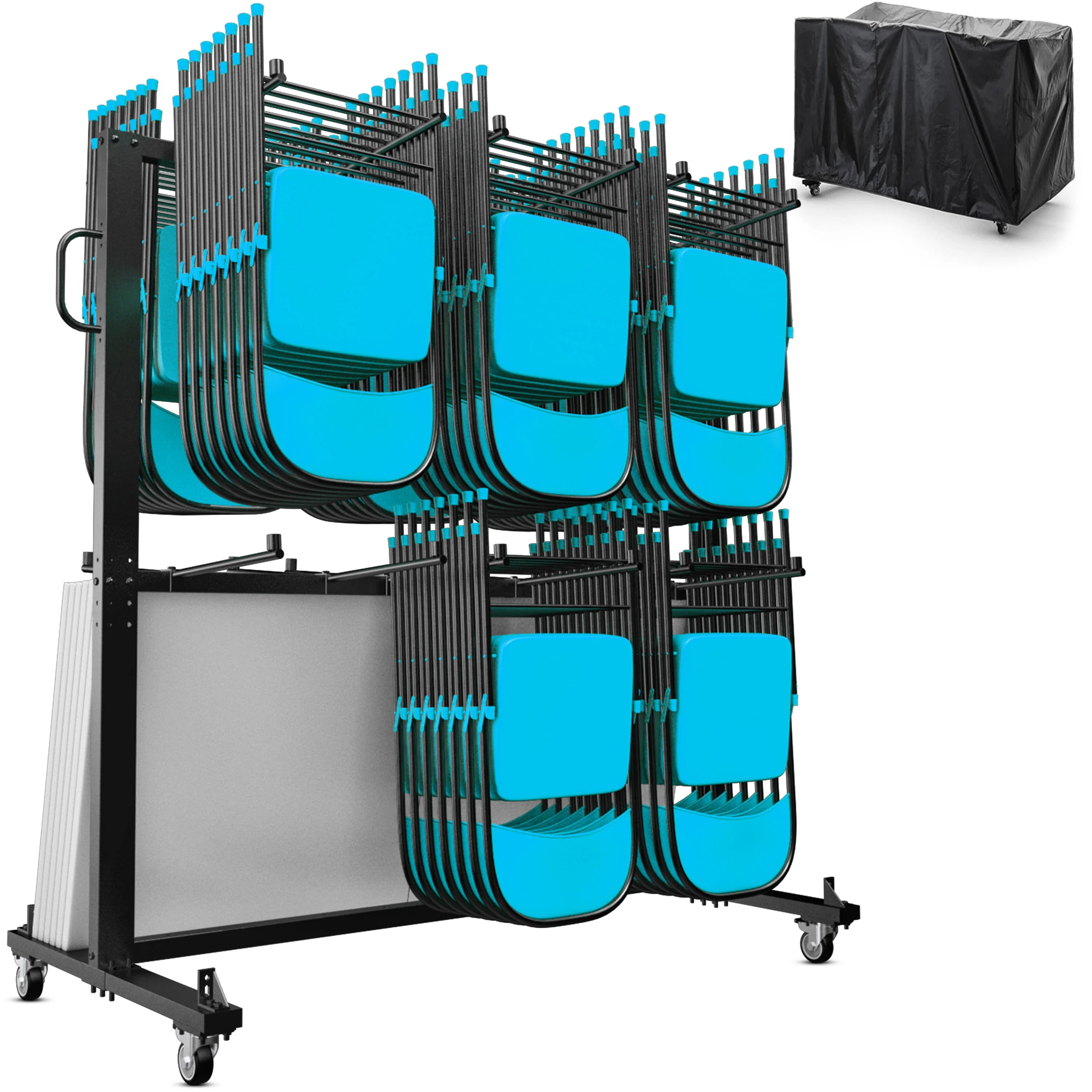 Hawkins Heavy Duty Folding Table and Chairs Mobile Cart-Locking Wheels, Outdoor Cover, 84 Folding Chairs or 42 Chairs and 12 Tables Capacity - Image 9