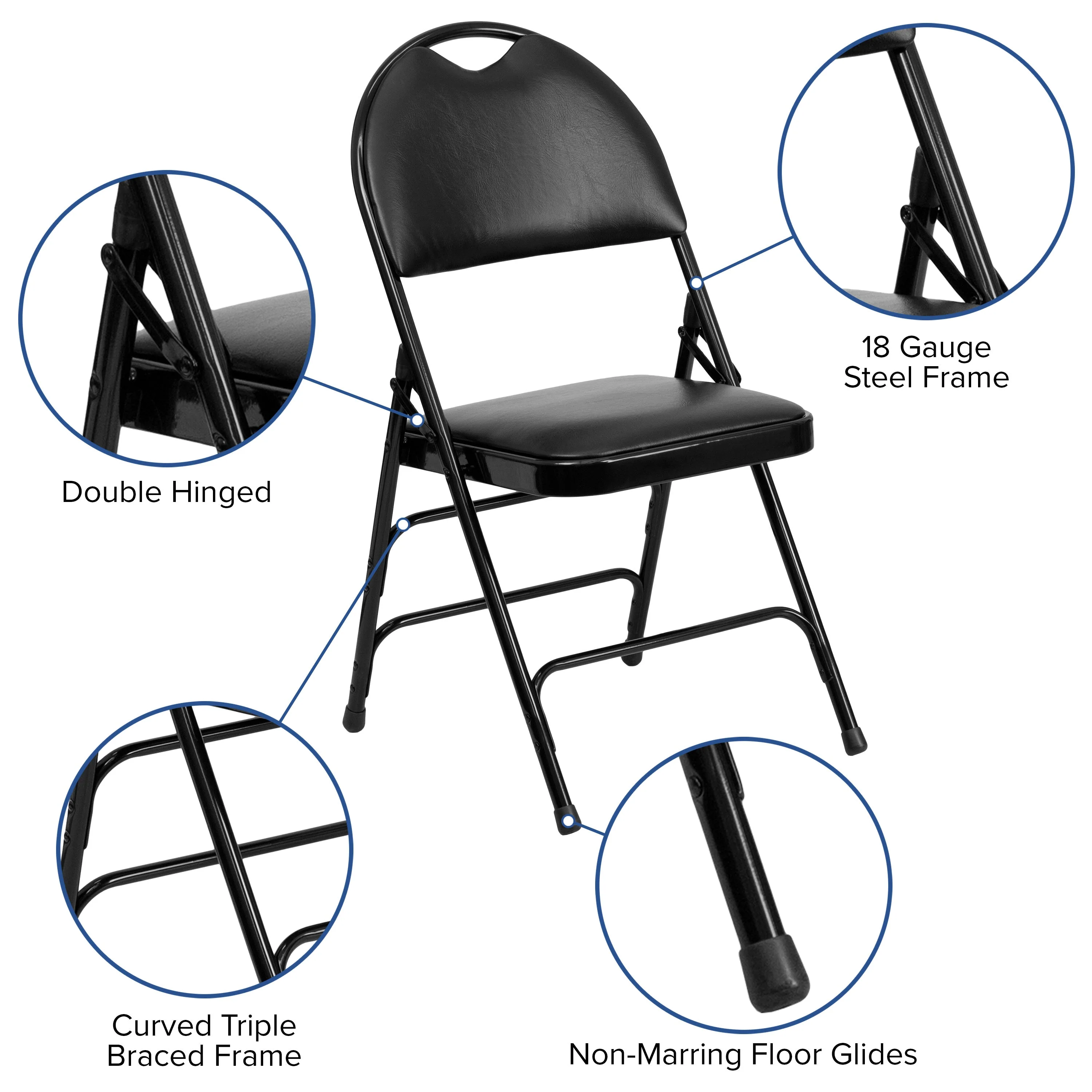 HERCULES Series Extra Large Ultra-Premium Triple Braced Metal Folding Chair with Easy-Carry Handle - Image 5