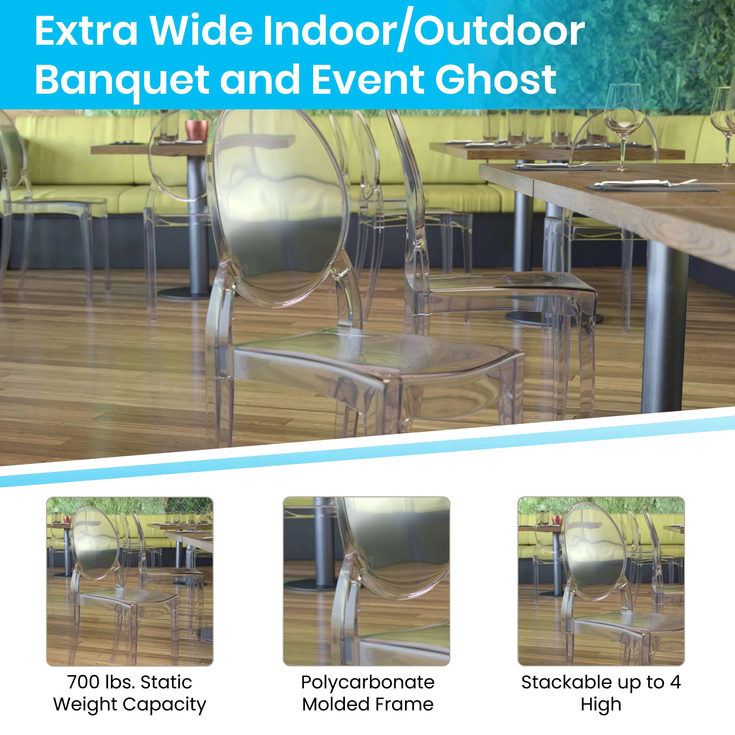 Extra Wide Resin 700 LB. Weight Capacity Banquet and Event Ghost Chair for Indoor/Outdoor Use - Image 4