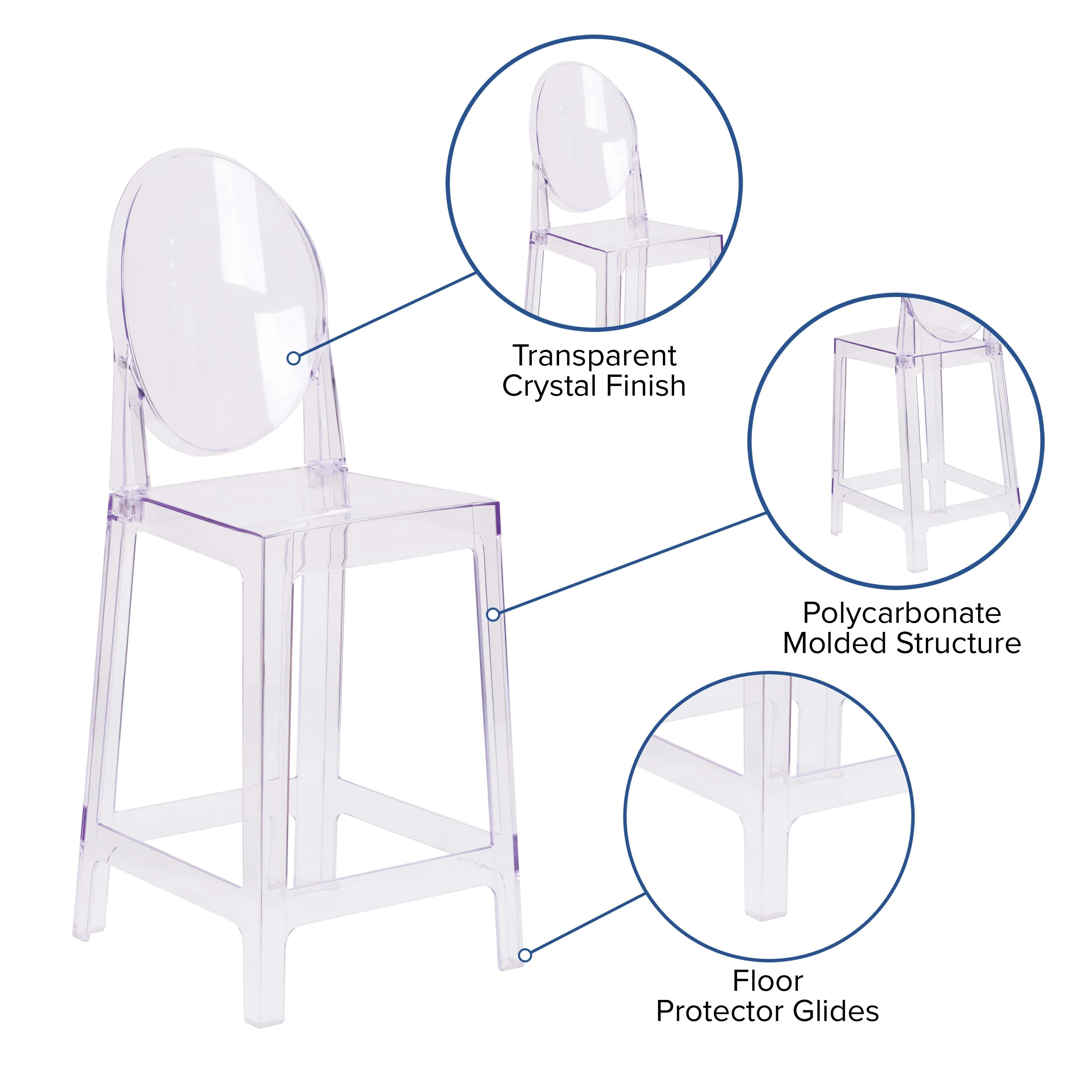 Ghost Counter Stool in Transparent Crystal with Oval Back - Image 5