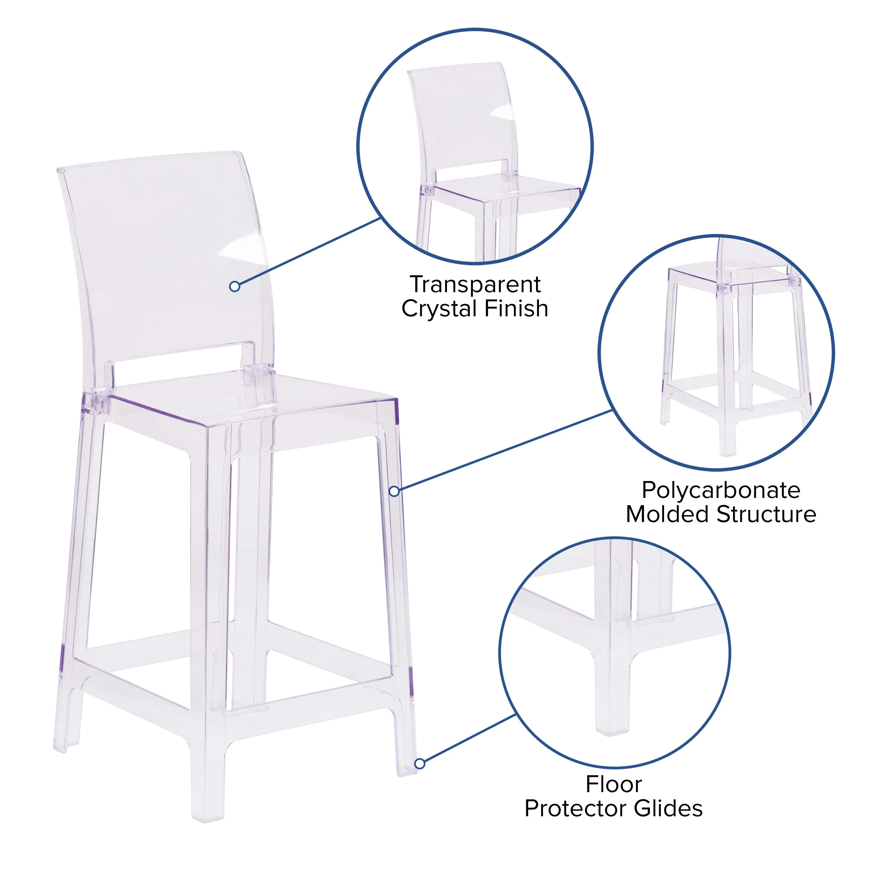 Ghost Counter Stool in Transparent Crystal with Square Back - Image 5