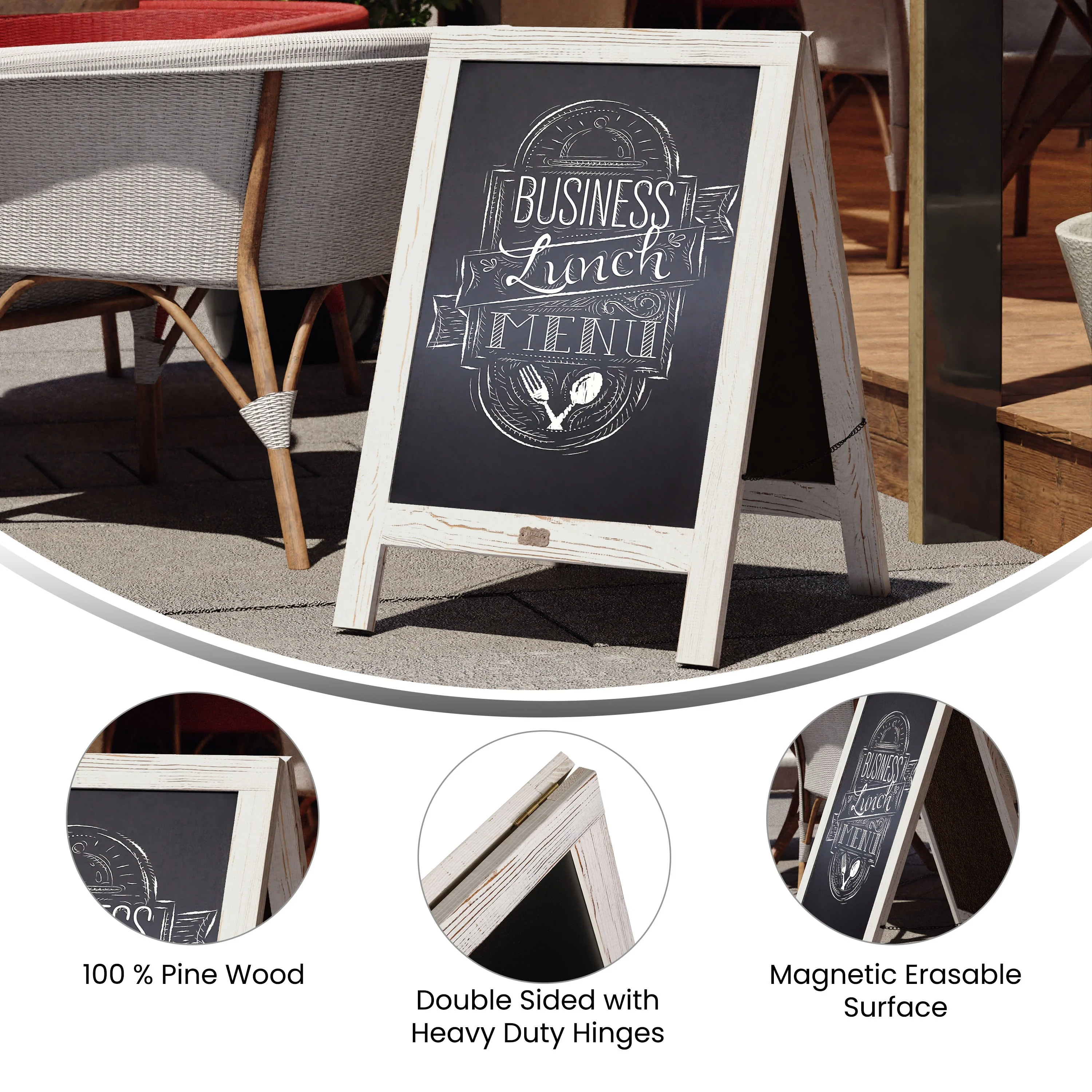 Canterbury Vintage Wooden A-Frame Magnetic Indoor/Outdoor Chalkboard Sign, Freestanding Double Sided Extra Large Message Board - Image 16
