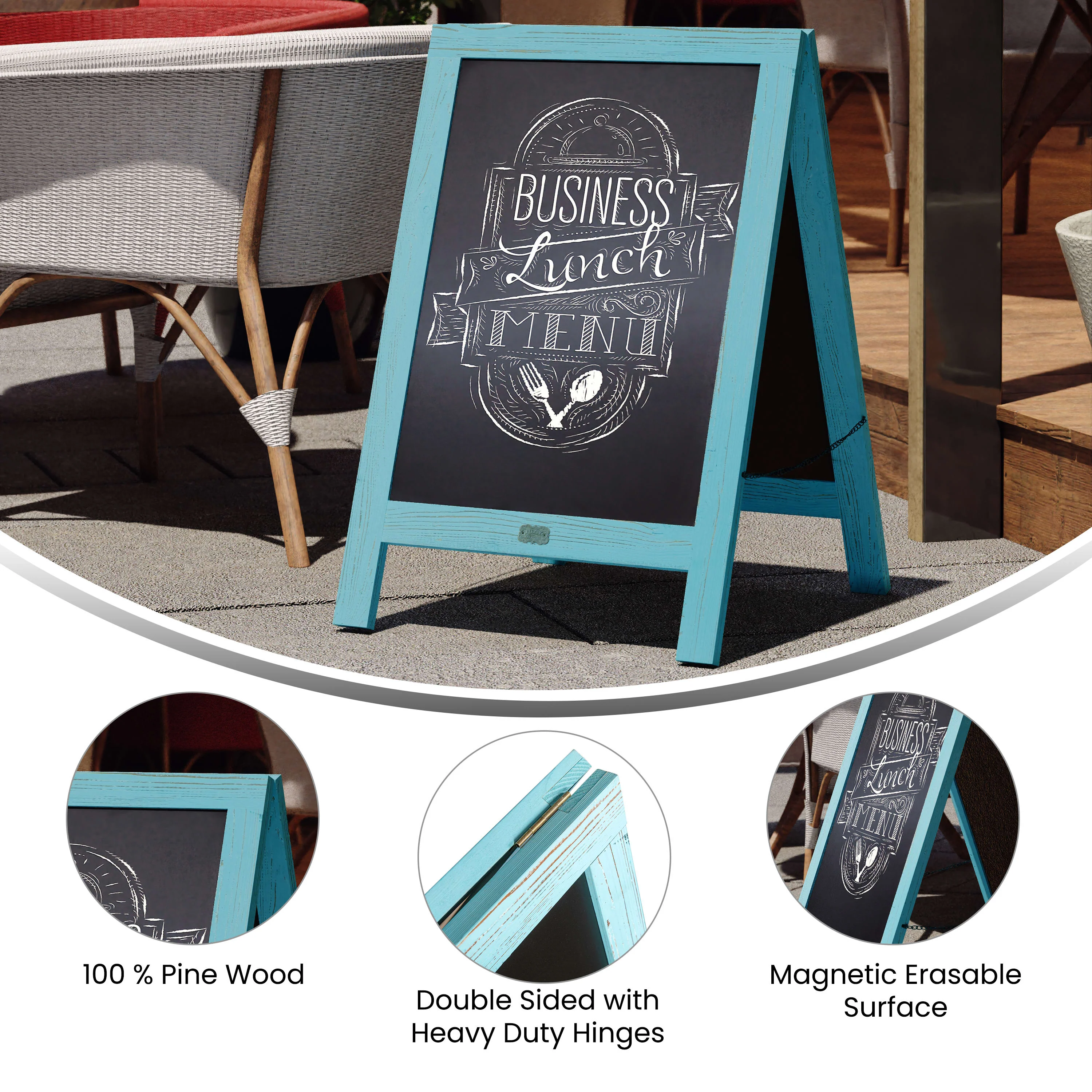 Canterbury Vintage Wooden A-Frame Magnetic Indoor/Outdoor Chalkboard Sign, Freestanding Double Sided Extra Large Message Board - Image 50