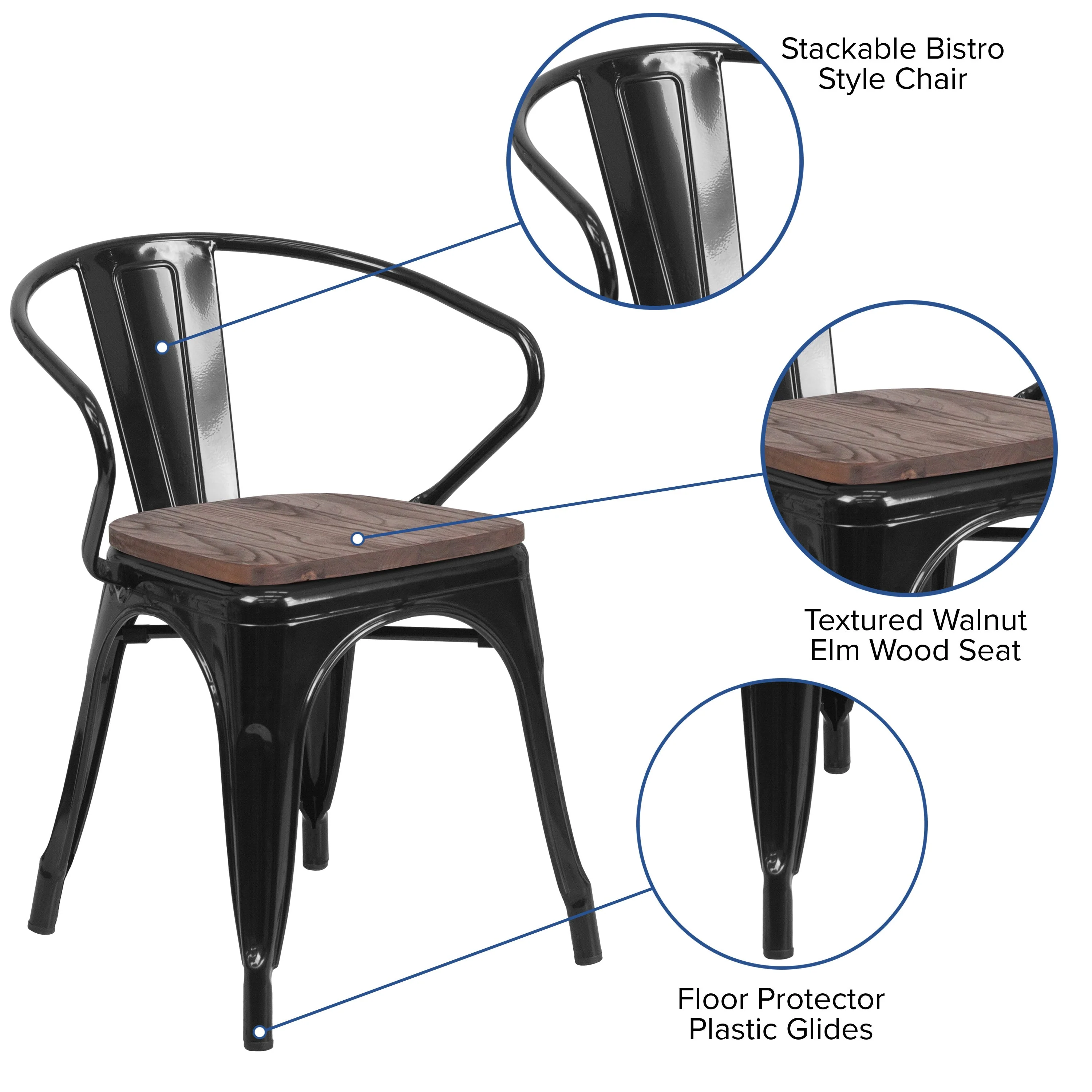 Metal Chair with Wood Seat and Arms - Image 30