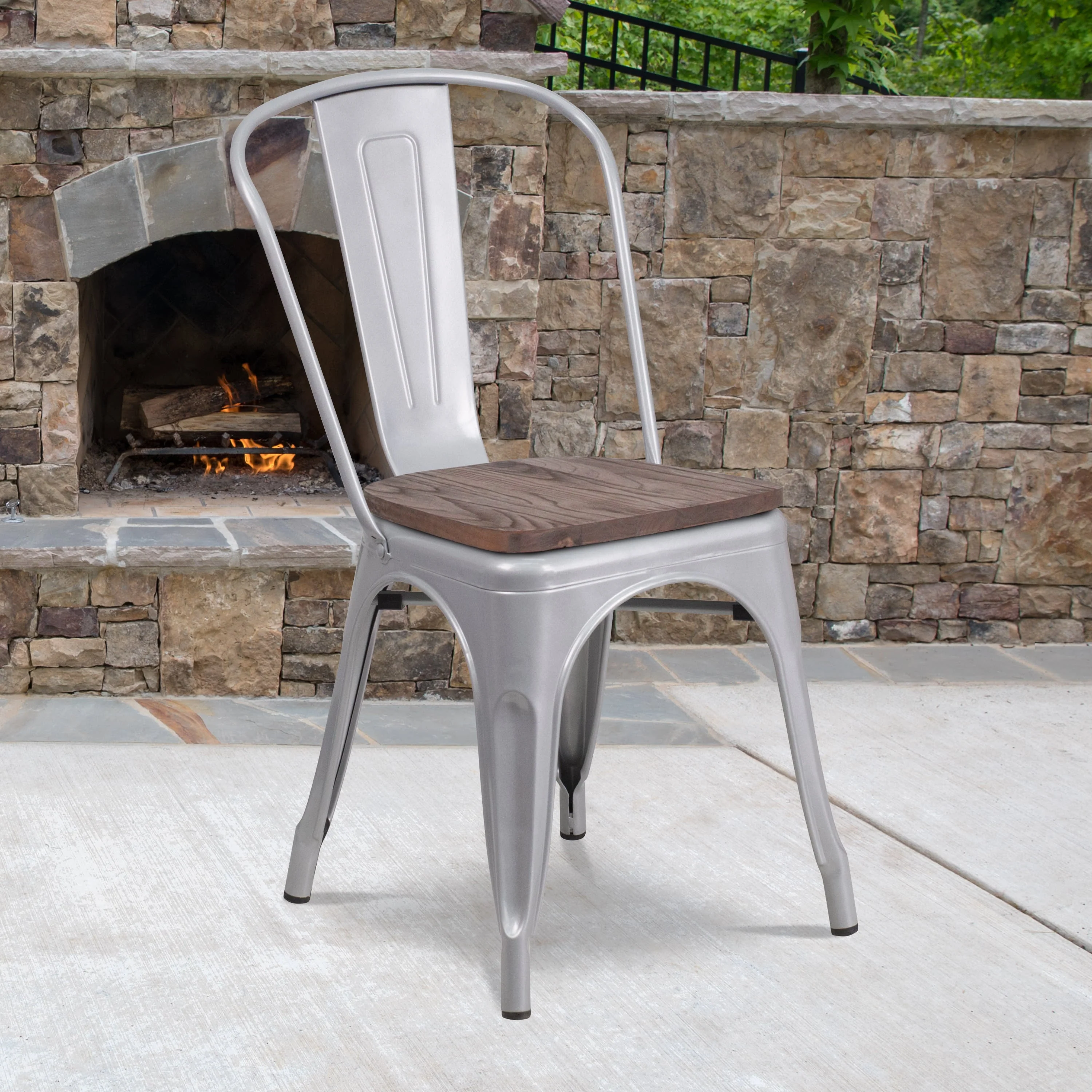 Metal Stackable Chair with Wood Seat - Image 13
