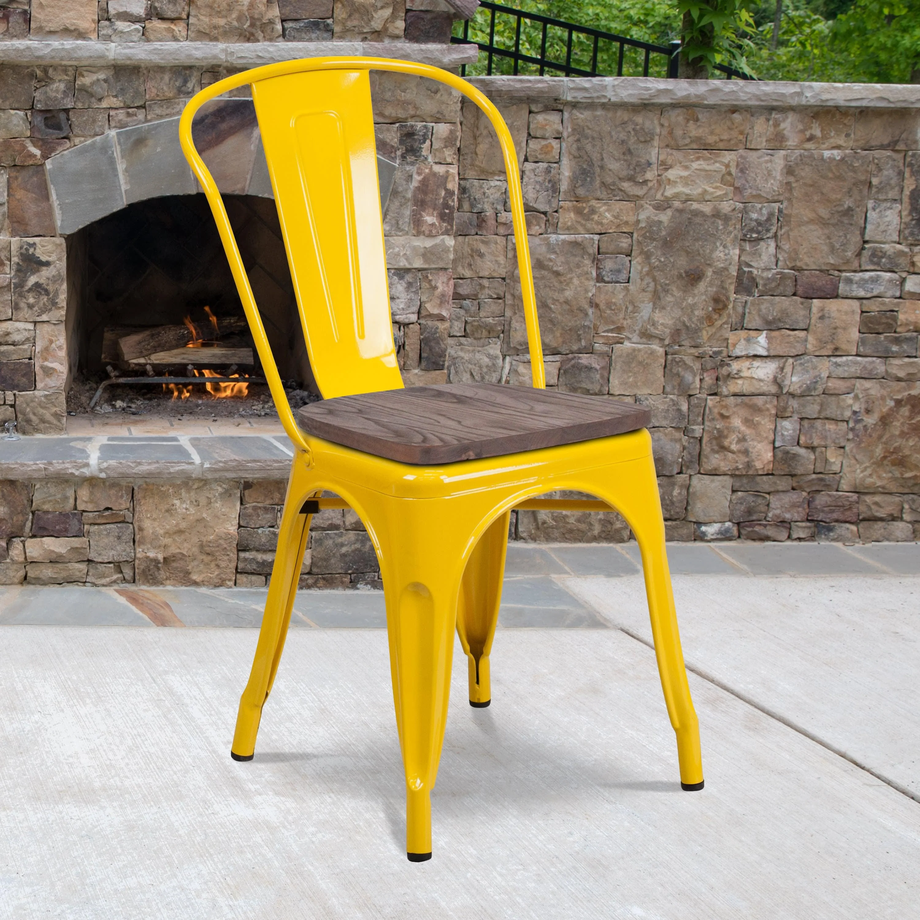 Metal Stackable Chair with Wood Seat - Image 24