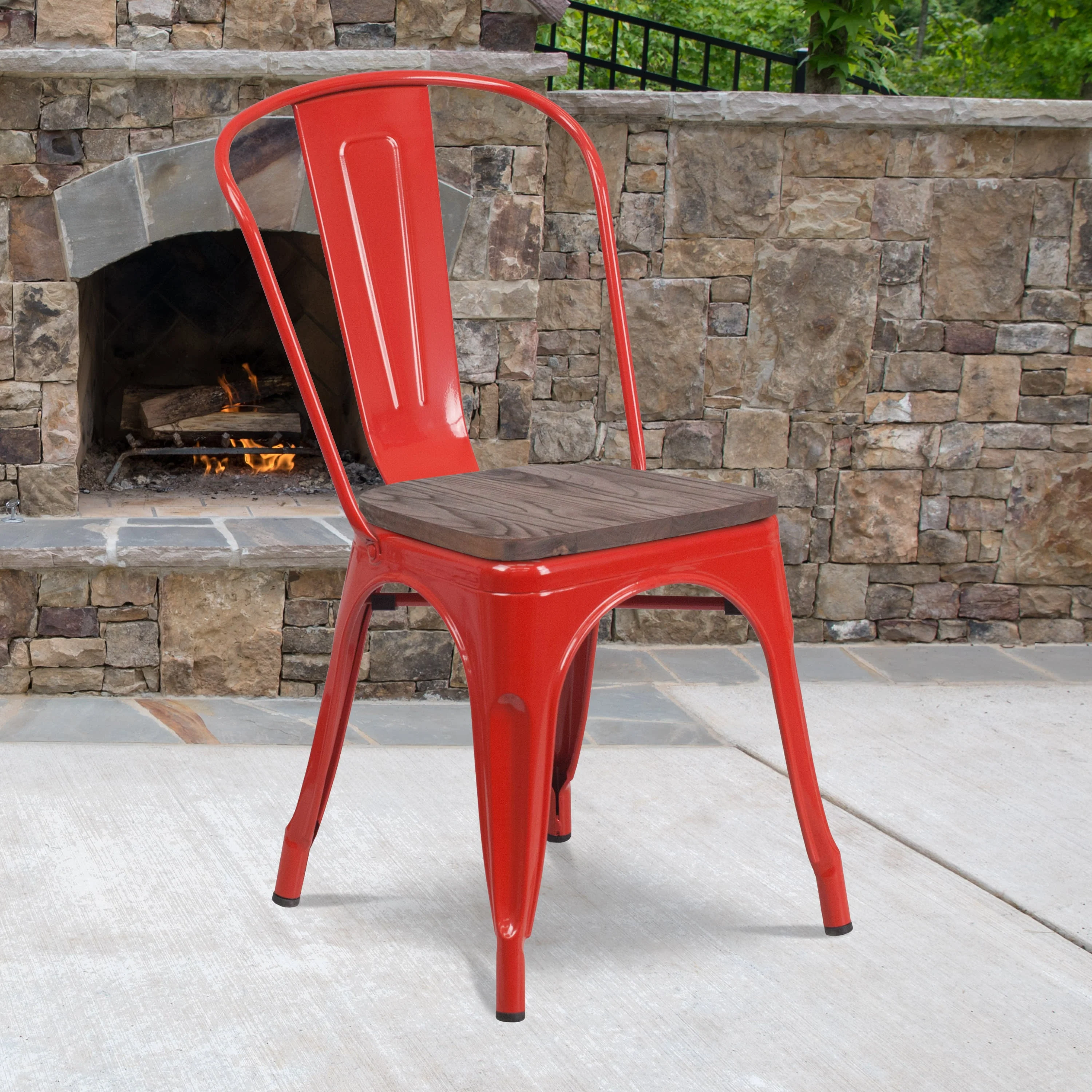 Metal Stackable Chair with Wood Seat - Image 47
