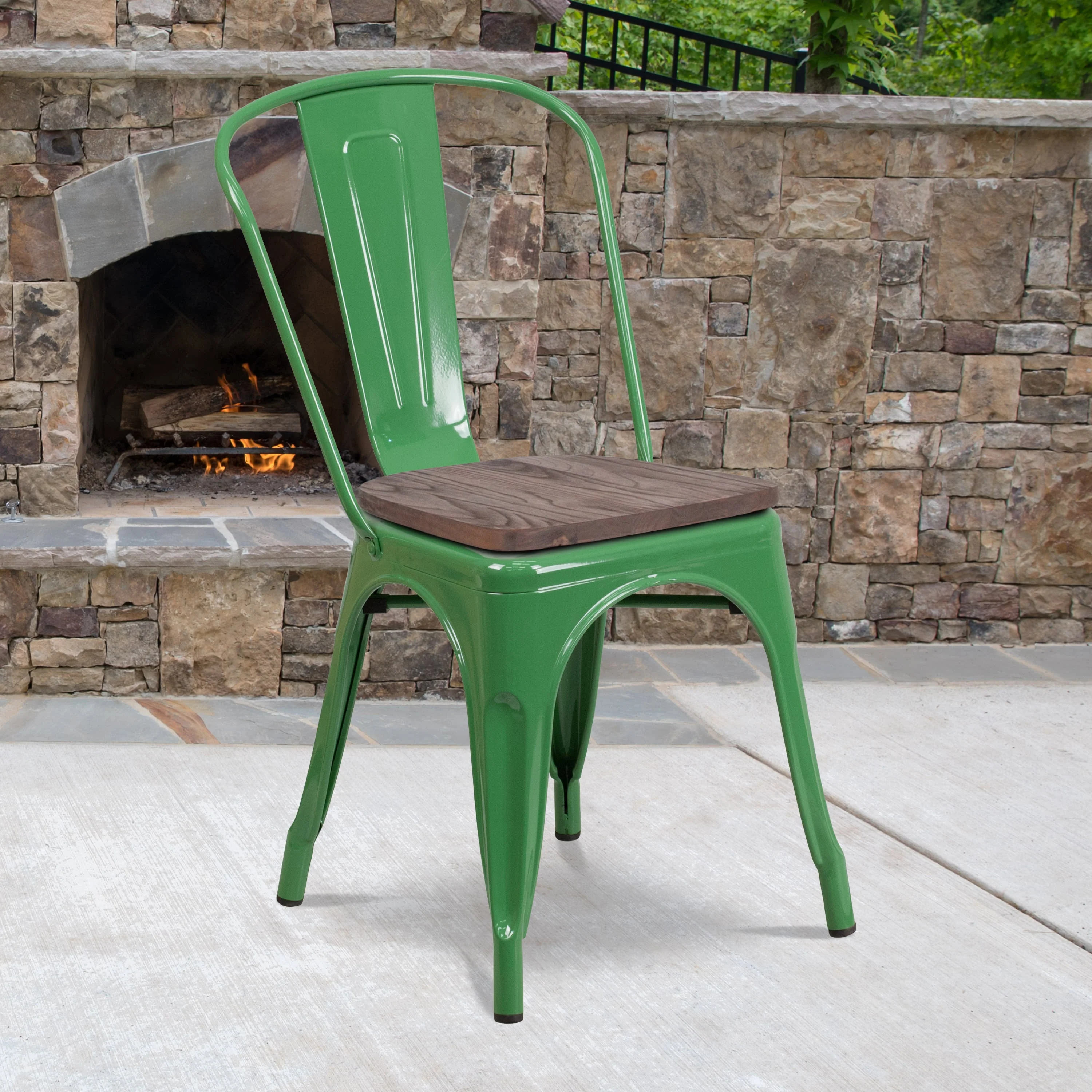 Metal Stackable Chair with Wood Seat - Image 57