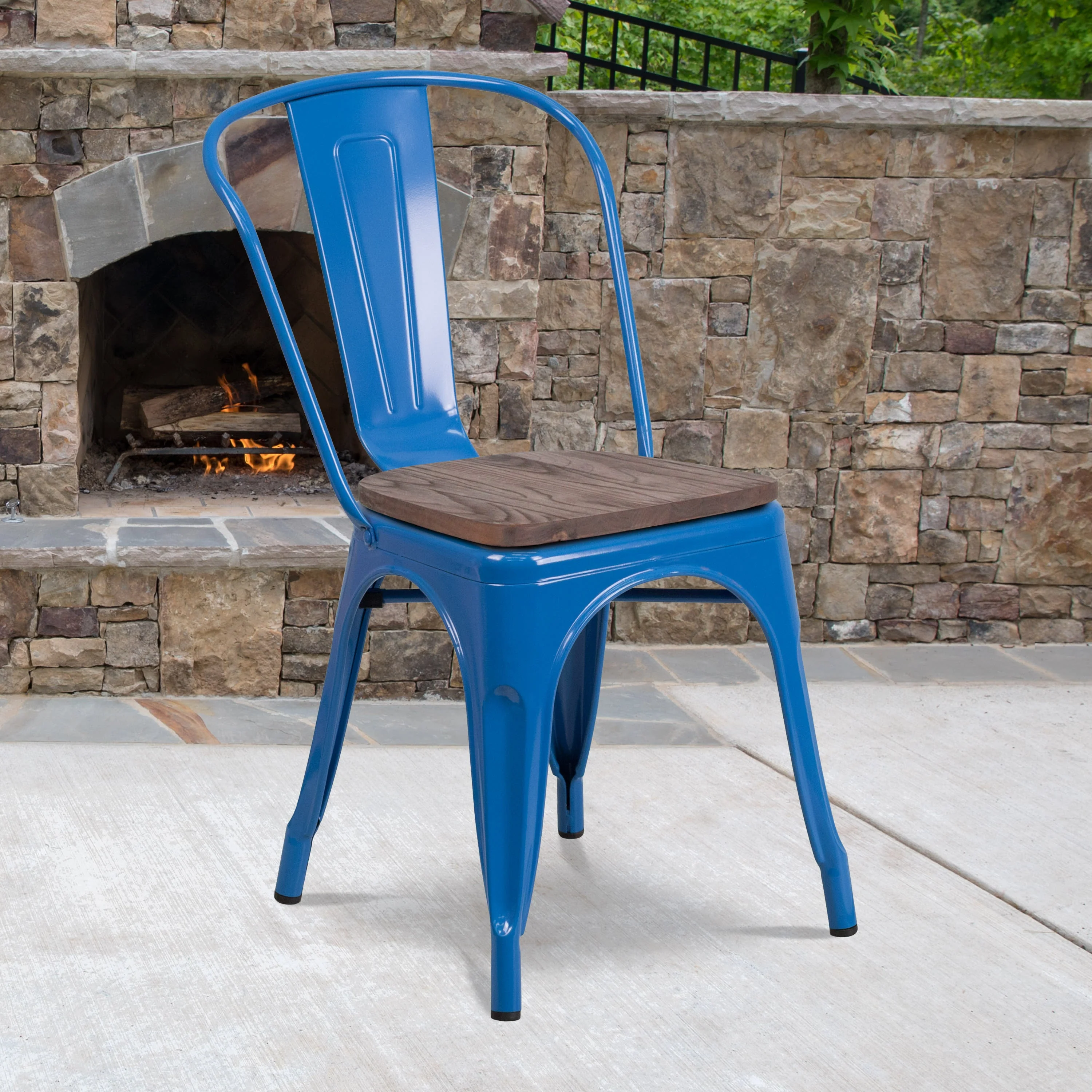 Metal Stackable Chair with Wood Seat - Image 63