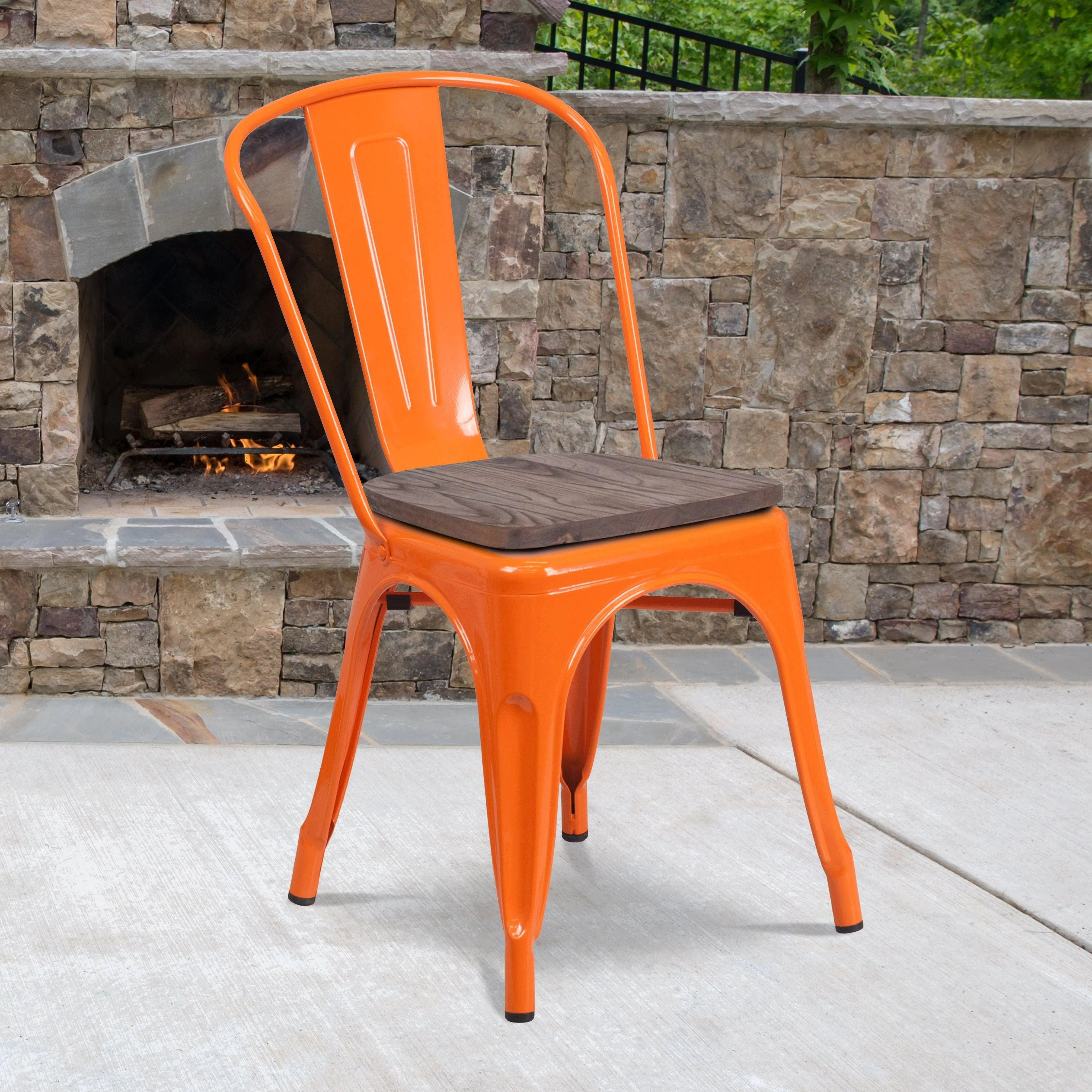 Metal Stackable Chair with Wood Seat - Image 80