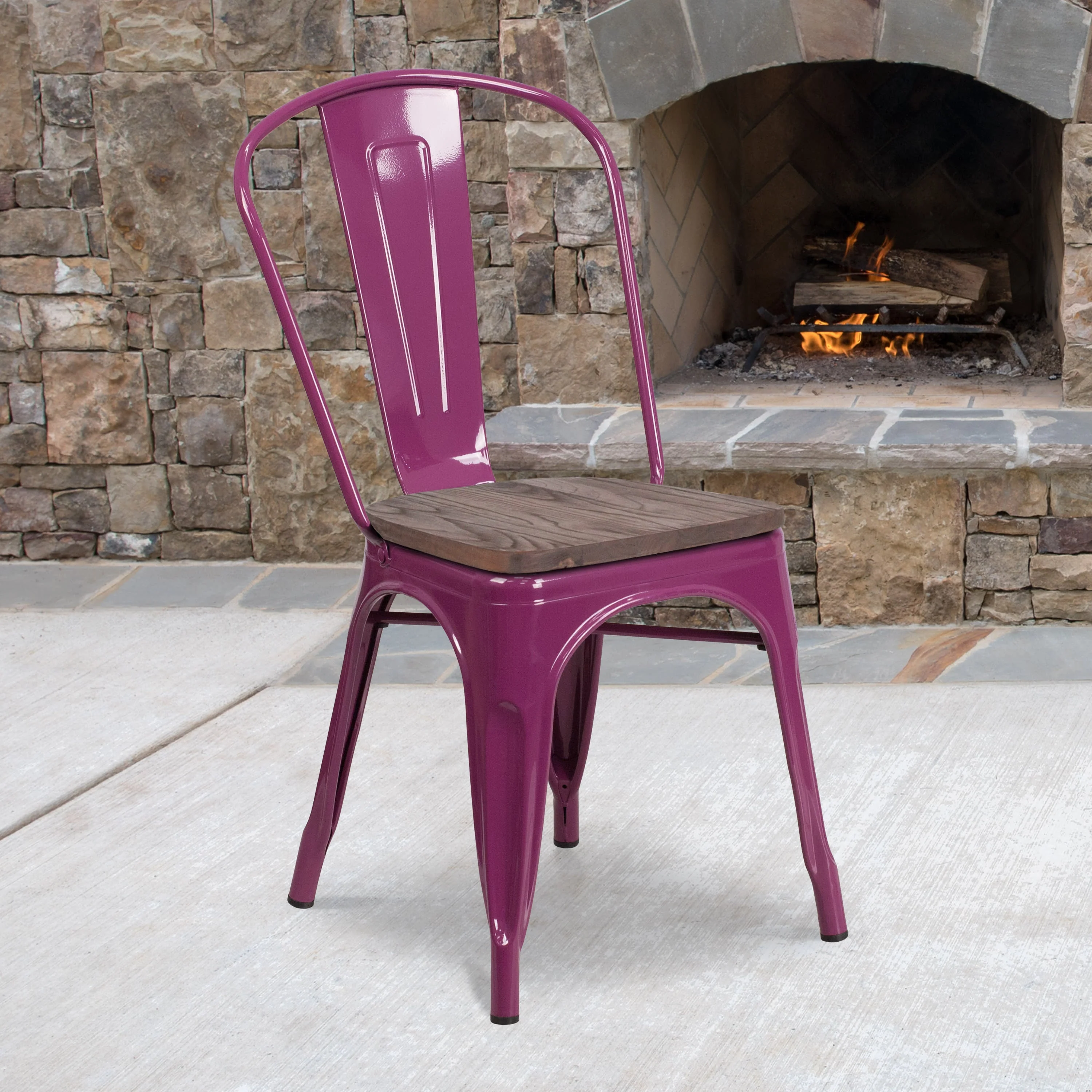 Metal Stackable Chair with Wood Seat - Image 16