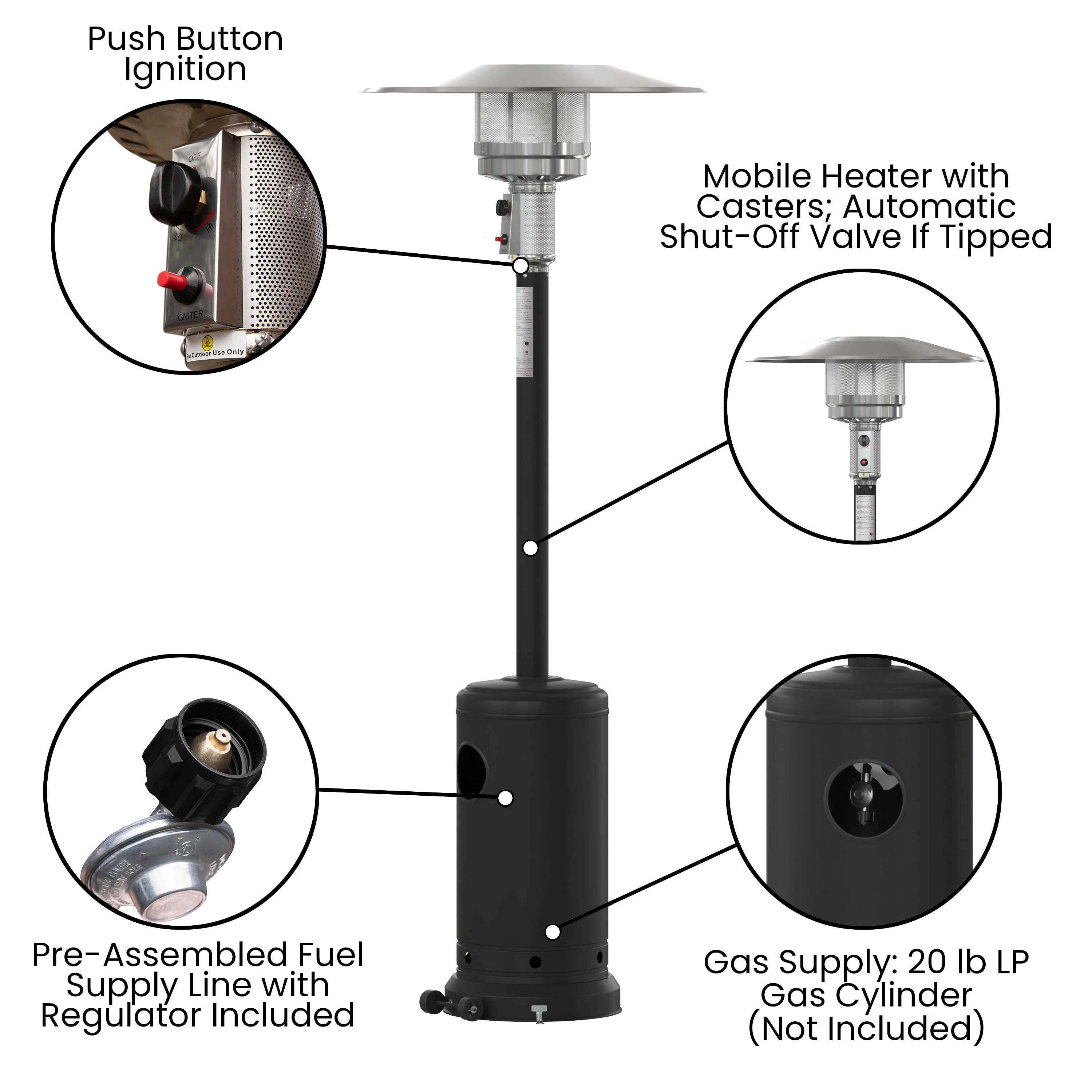 Sol Patio Outdoor Heating-Stainless Steel 40,000 BTU Propane Heater with Wheels for Commercial & Residential Use-7.5 Feet Tall - Image 30