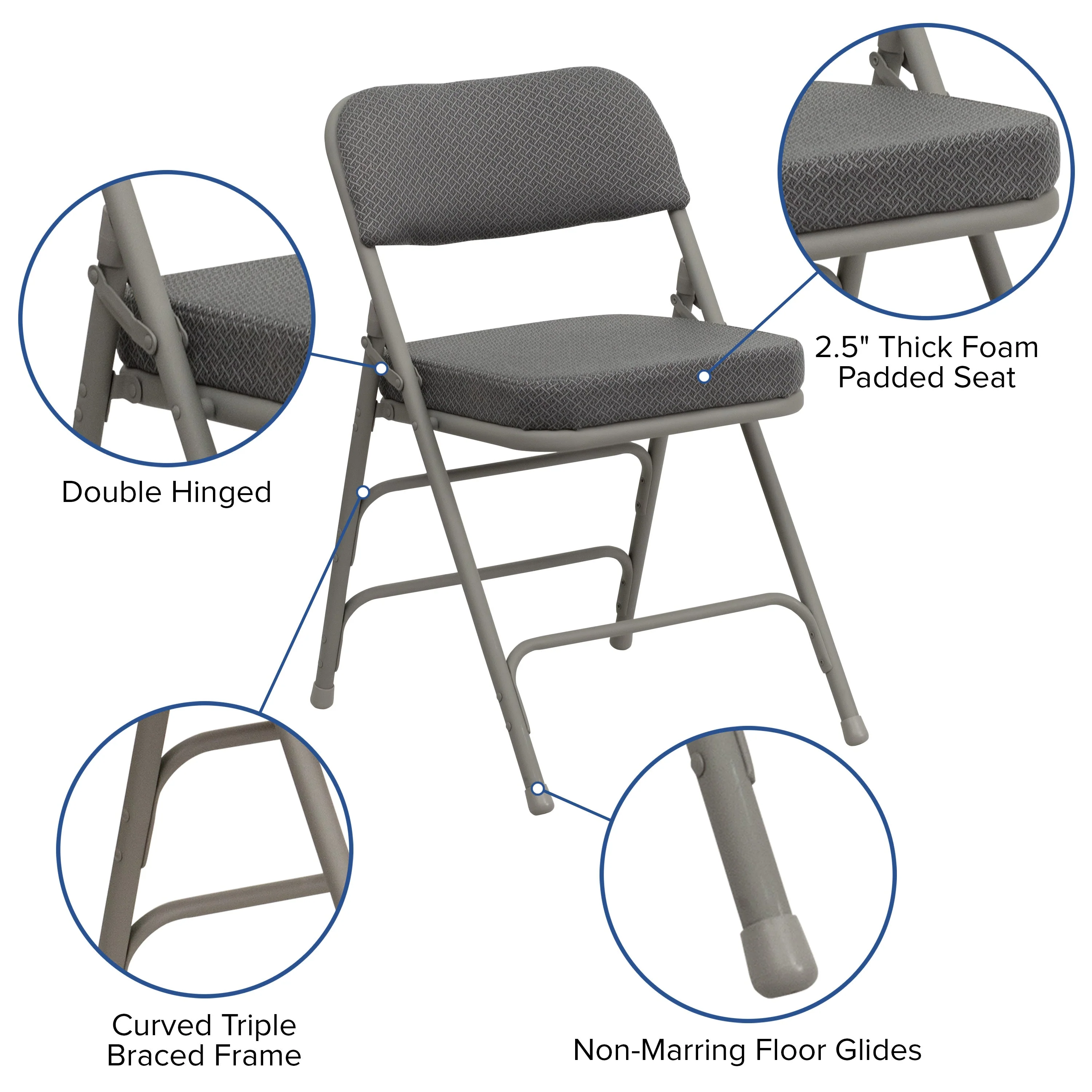 HERCULES Series 18.5"W Premium Curved Triple Braced & Double Hinged Fabric Upholstered Metal Folding Chair - Image 29