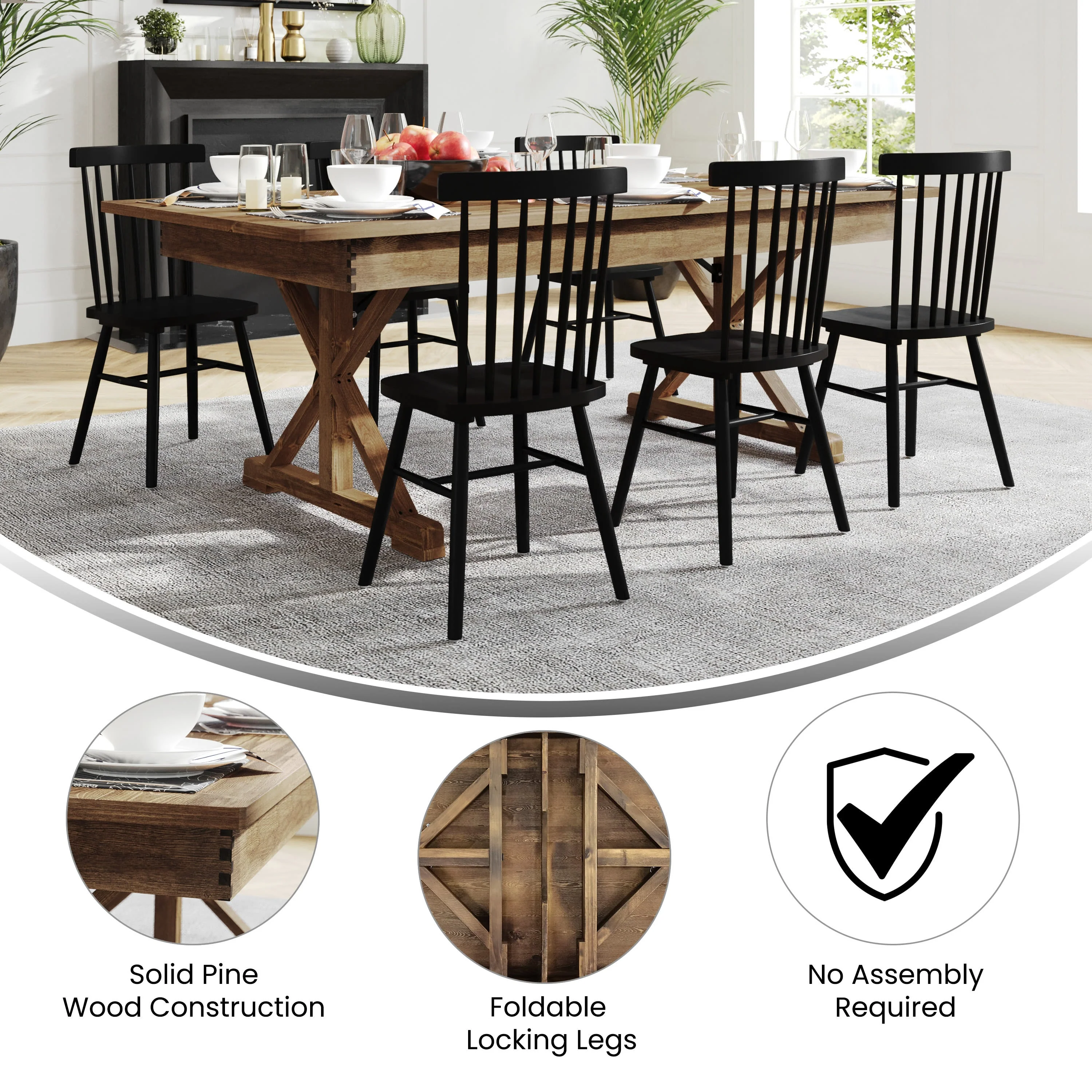 HERCULES 7' x 40" Rectangular Solid Pine Folding Farm Table with X Legs - Image 18