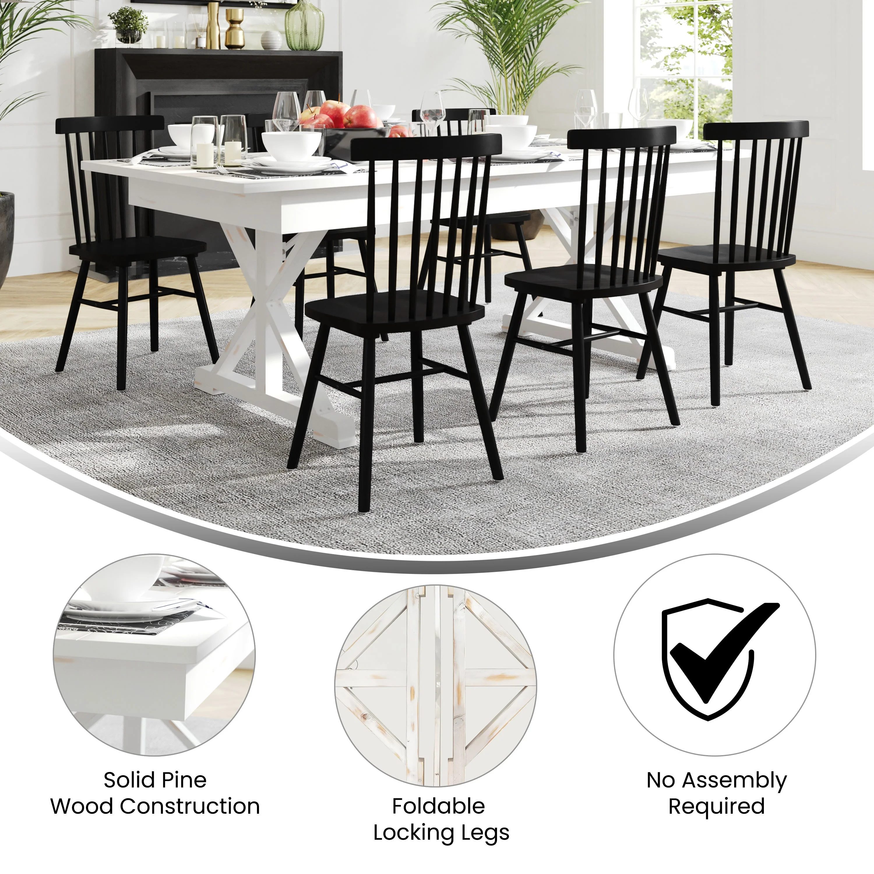 HERCULES 7' x 40" Rectangular Solid Pine Folding Farm Table with X Legs - Image 4