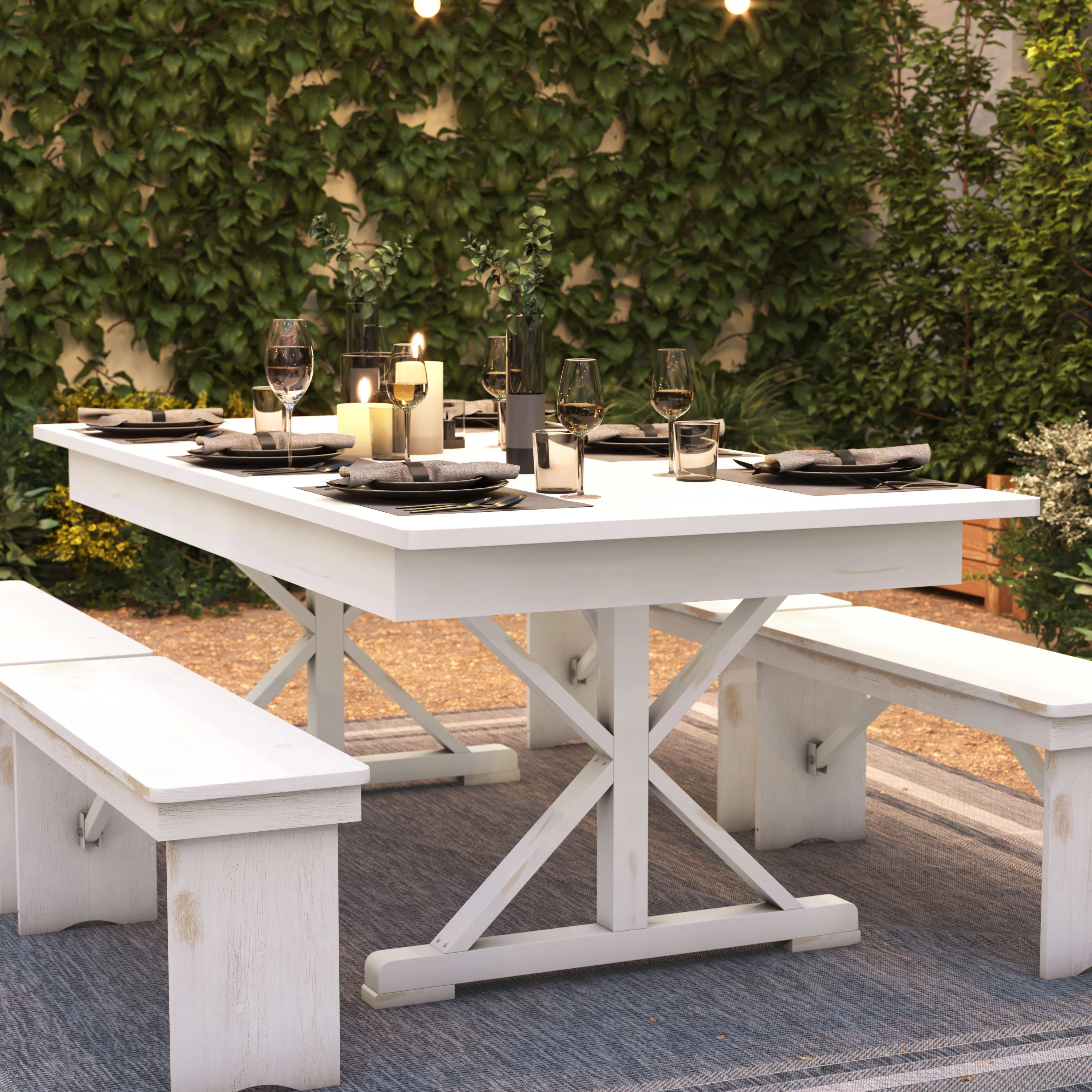 HERCULES 7' x 40" Rectangular Solid Pine Folding Farm Table with X Legs - Image 7