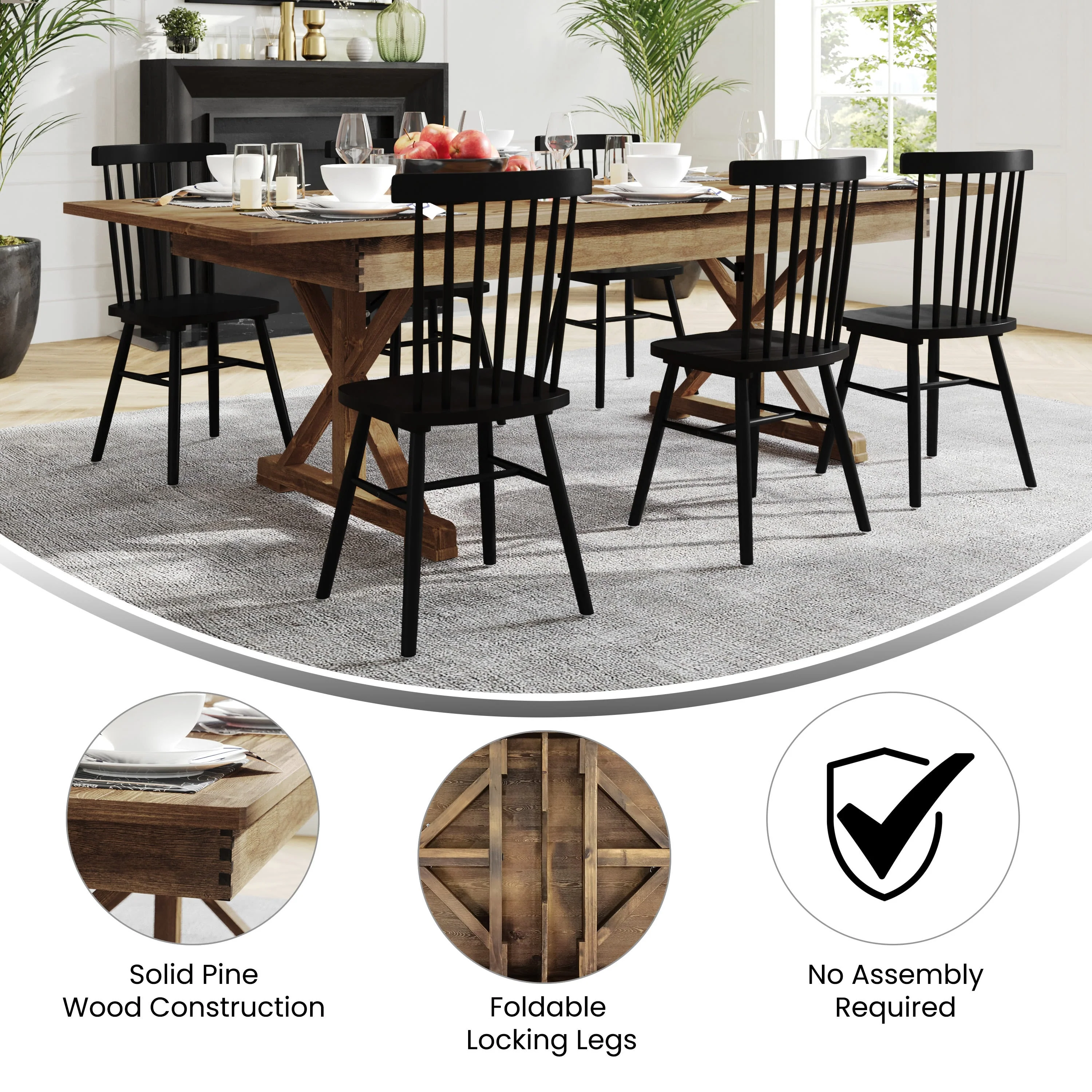 HERCULES 8' x 40" Rectangular Solid Pine Folding Farm Table with X Legs - Image 4