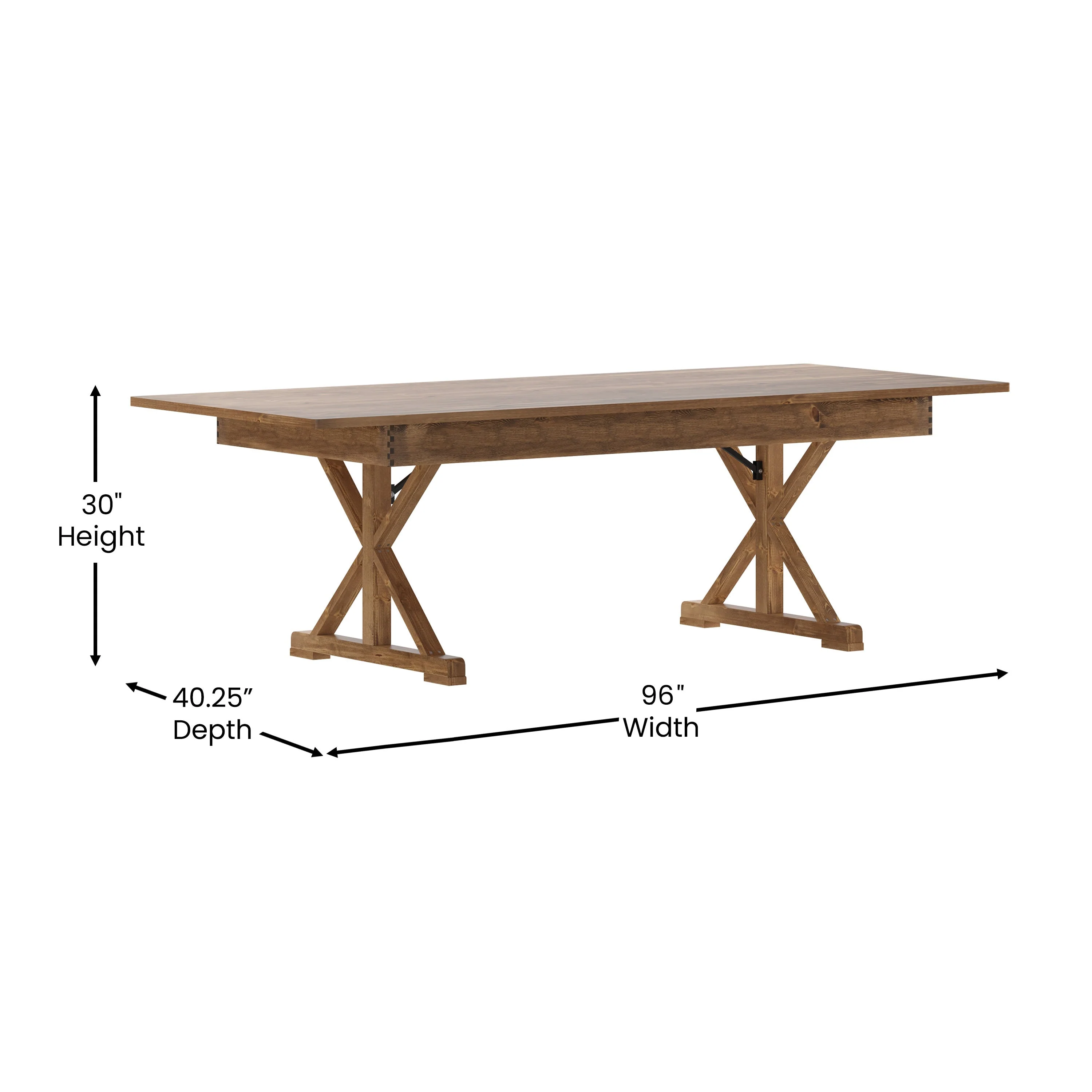 HERCULES 8' x 40" Rectangular Solid Pine Folding Farm Table with X Legs - Image 5