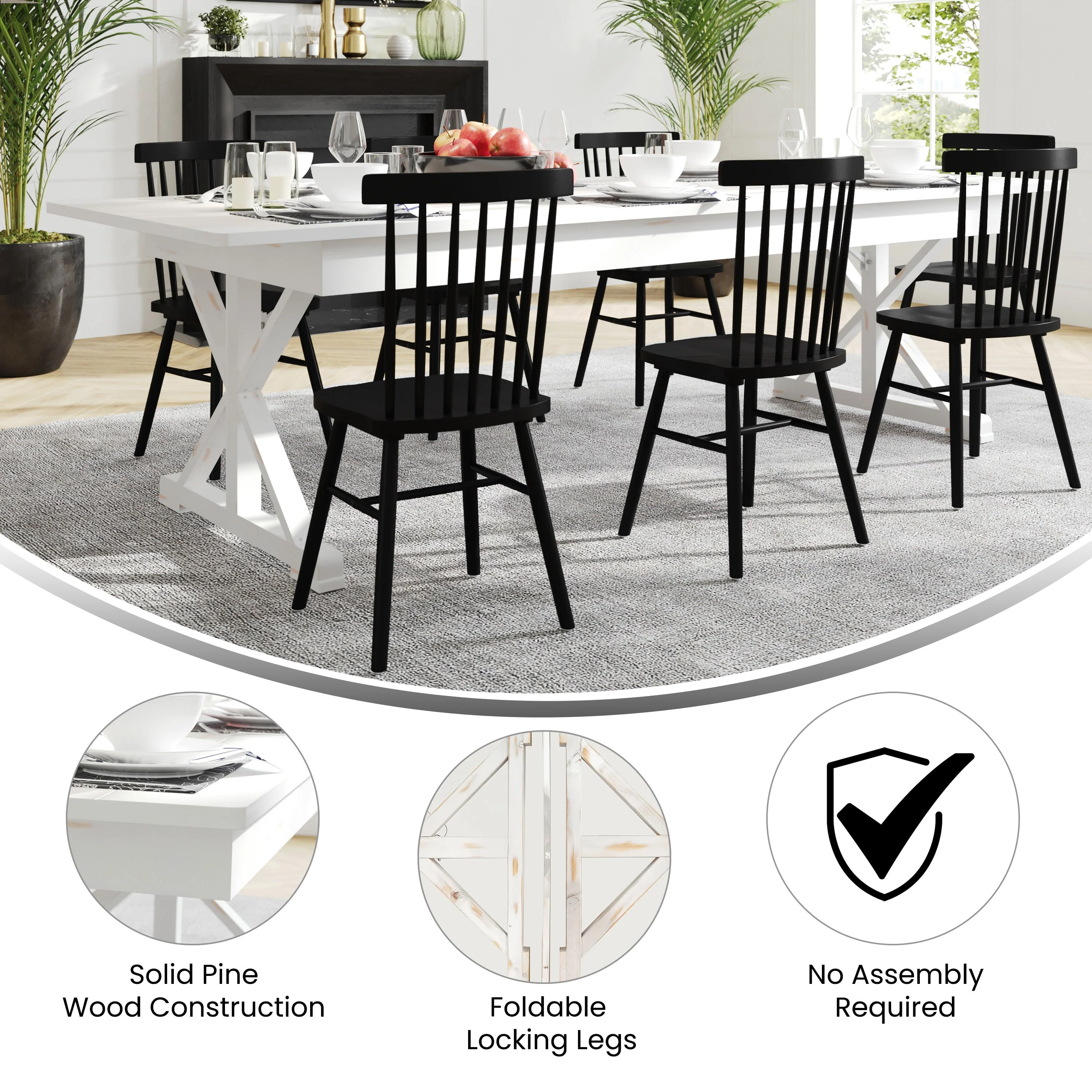 HERCULES 9' x 40" Rectangular Solid Pine Folding Farm Table with X Legs - Image 4