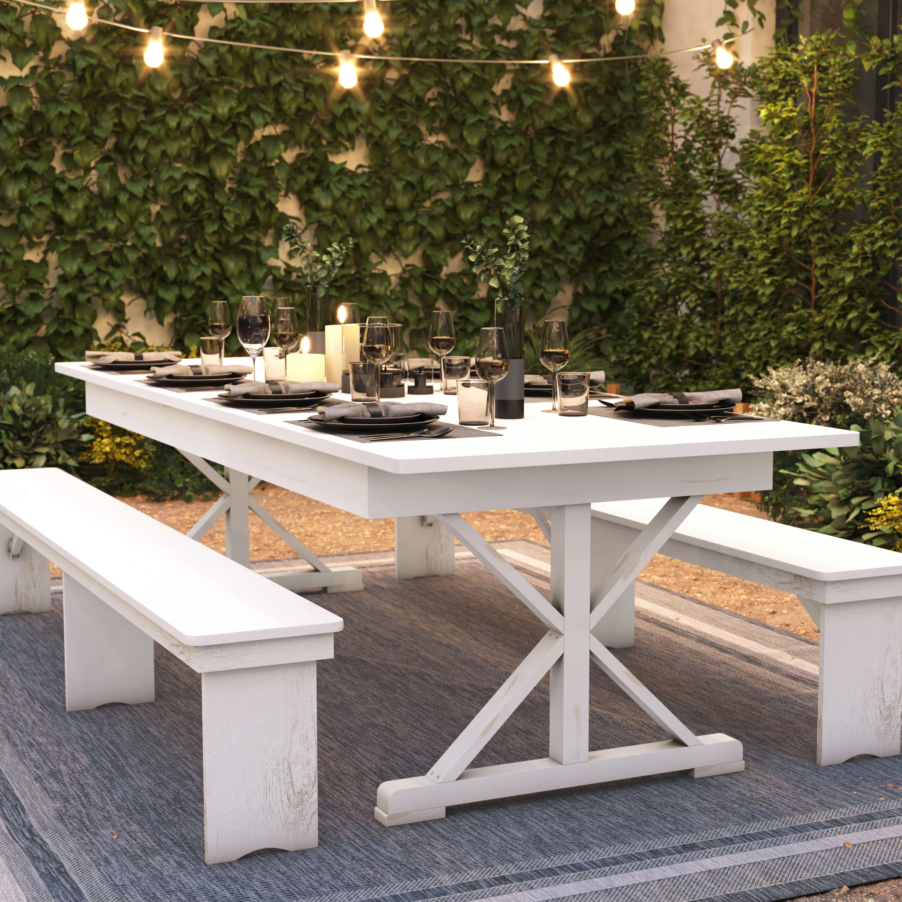 HERCULES 9' x 40" Rectangular Solid Pine Folding Farm Table with X Legs - Image 7