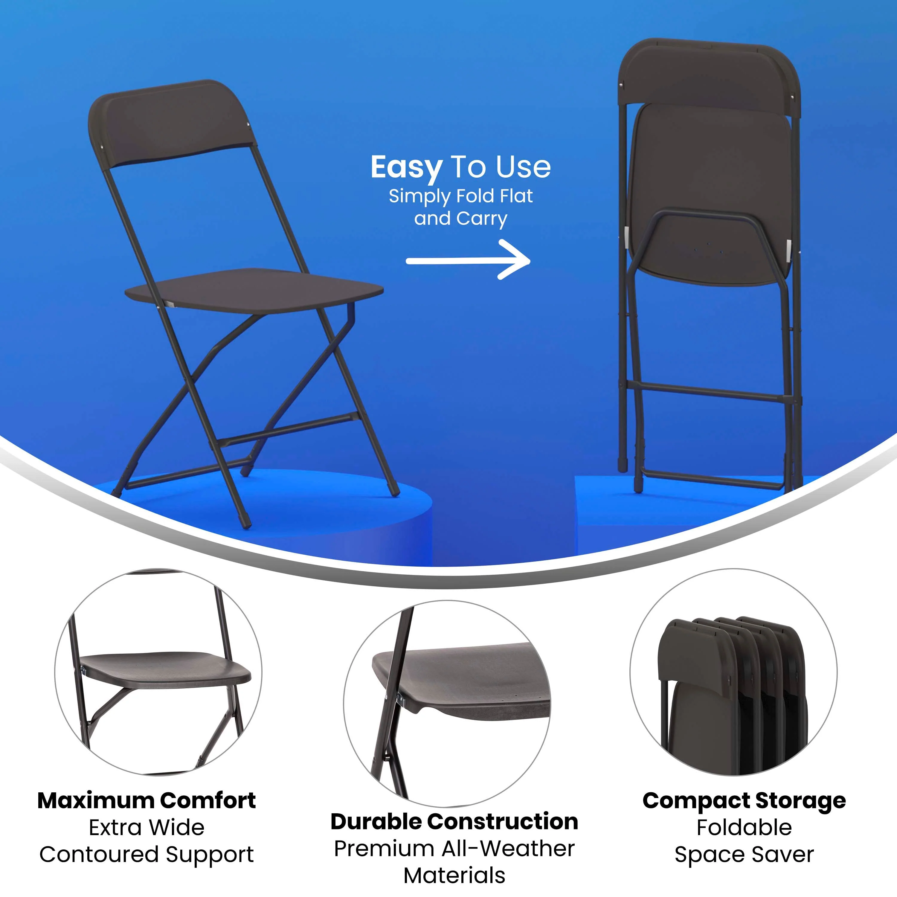 Hercules Big and Tall Commercial Folding Chair - Extra Wide 650LB. Capacity - Durable Plastic - Image 6