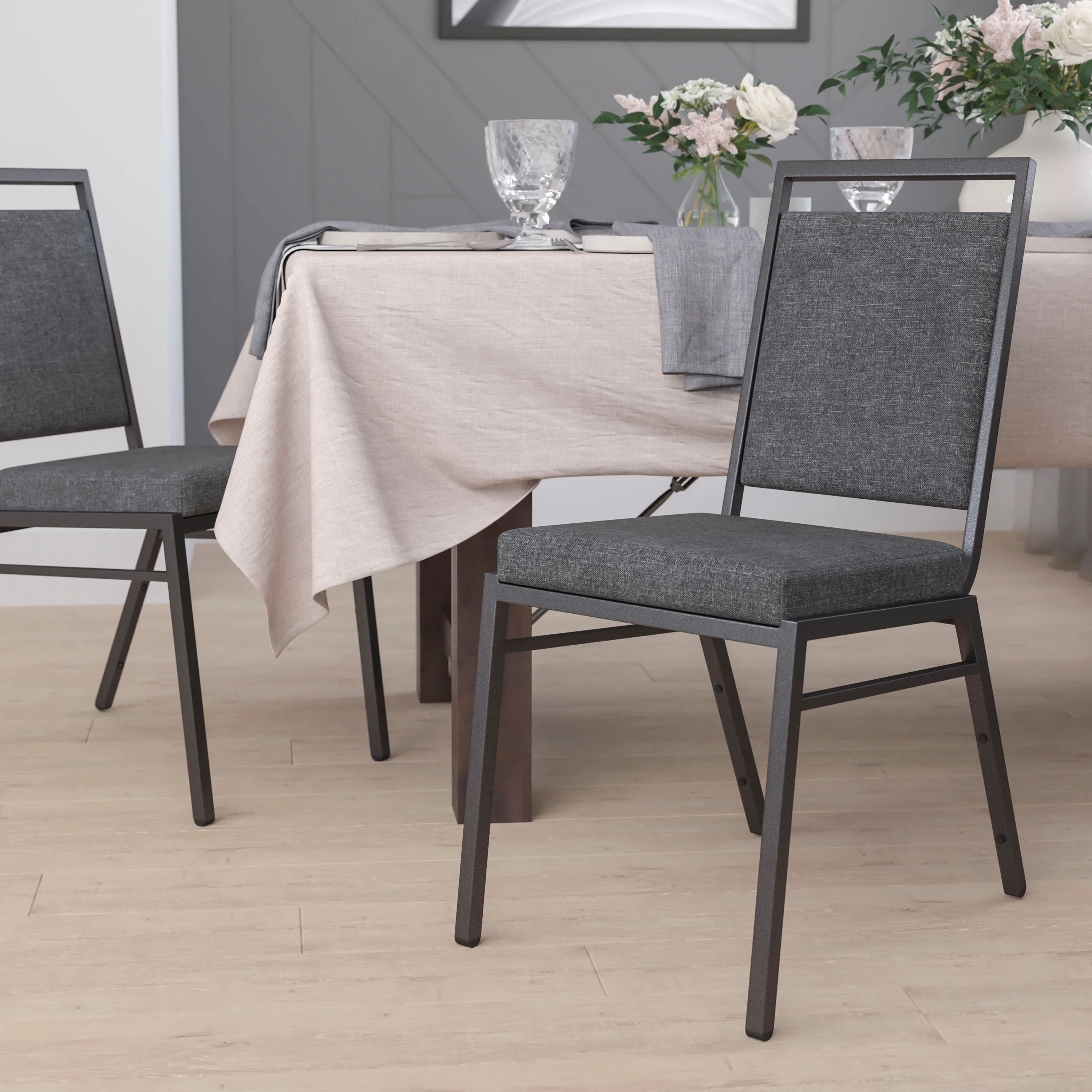 HERCULES Series Square Back Stacking Banquet Chair with Silvervein Frame - Image 16